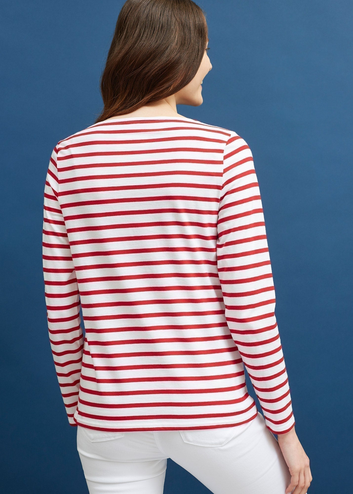 Saint James Minquidame Breton Striped Shirt With Long Sleeve Soft Cotton Women Fit White Red