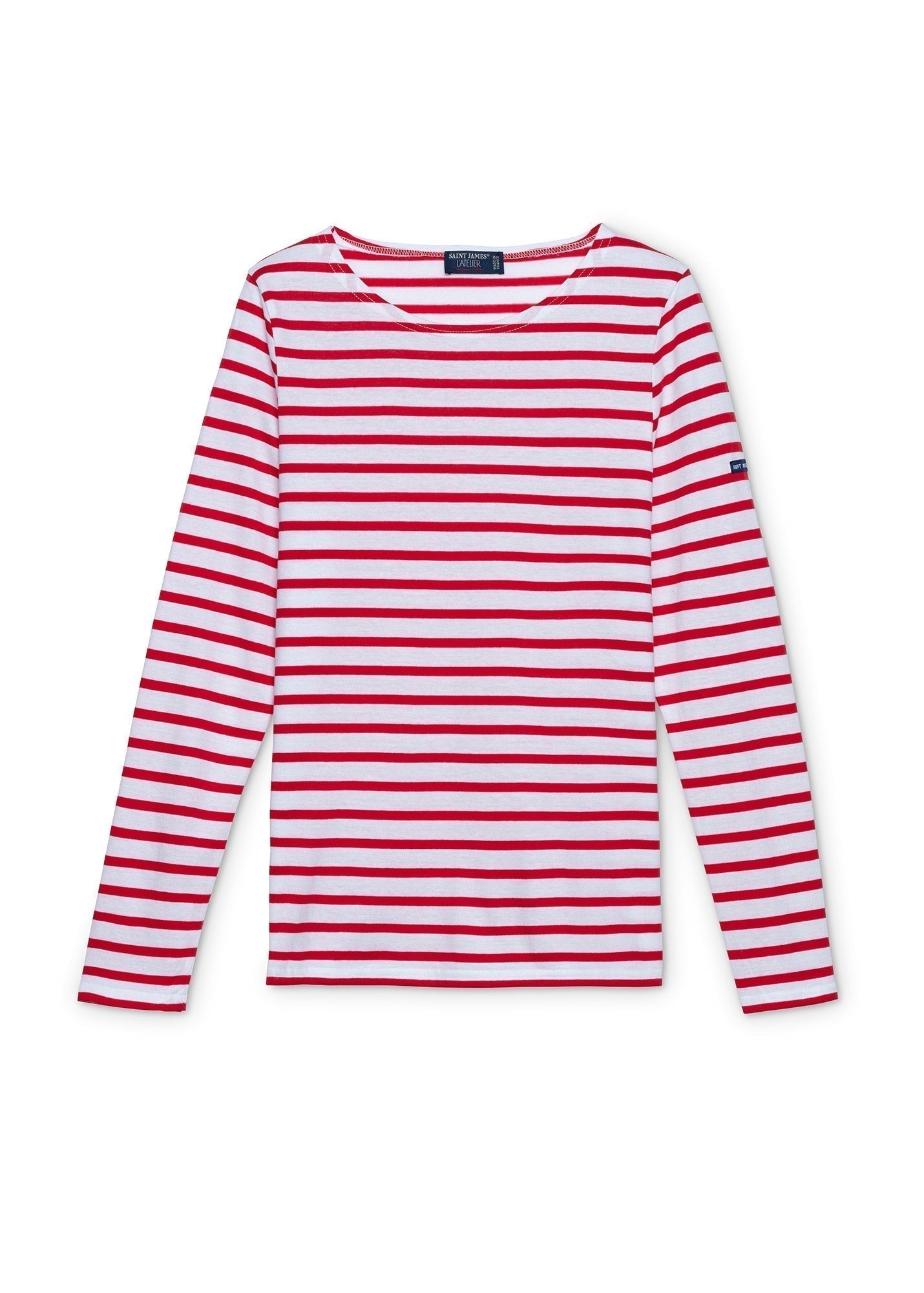 Saint James Minquidame Breton Striped Shirt With Long Sleeve Soft Cotton Women Fit White Red