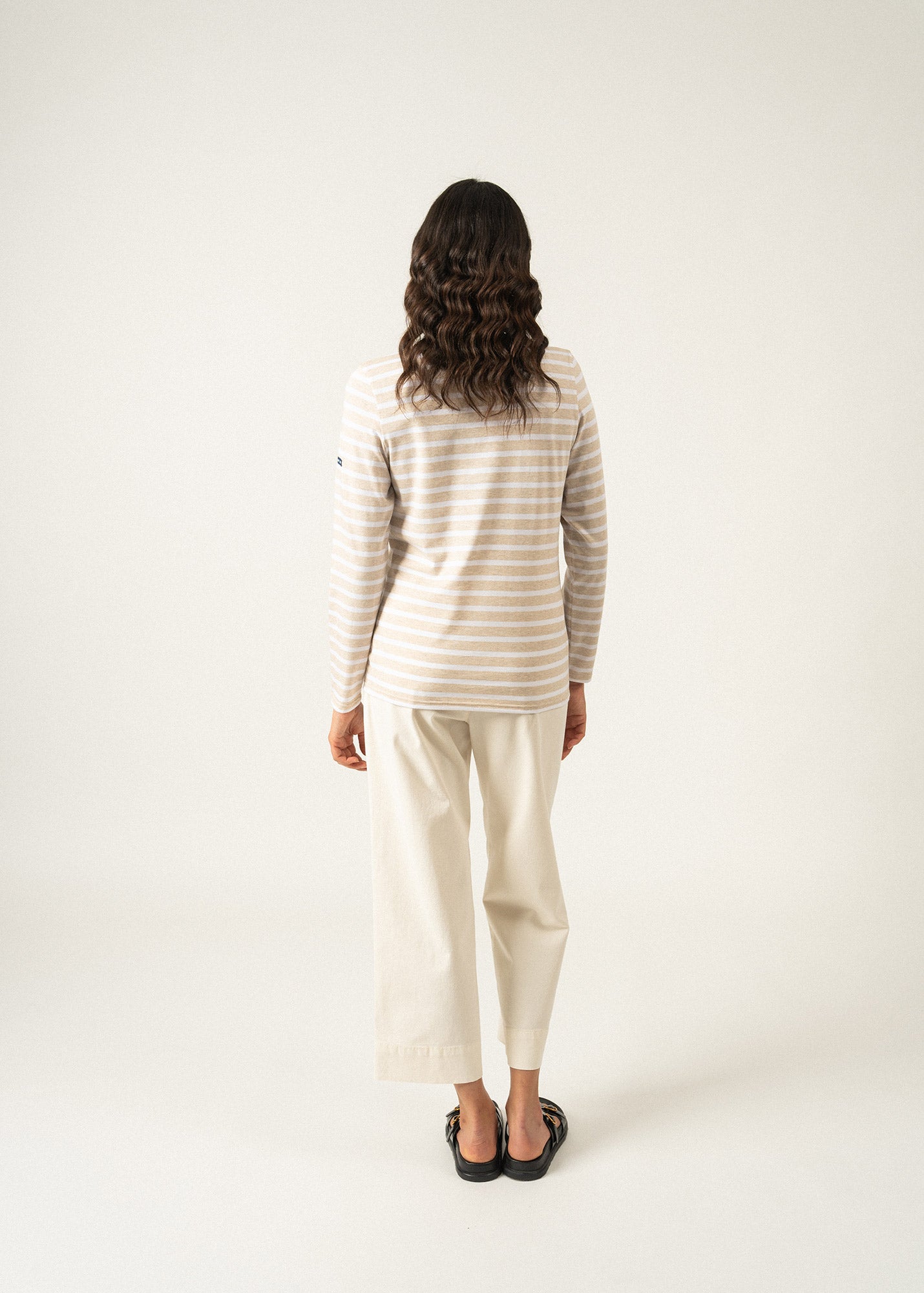 Saint James Minquidame Breton Striped Shirt With Long Sleeve Soft Cotton Women Fit Oatmeal White