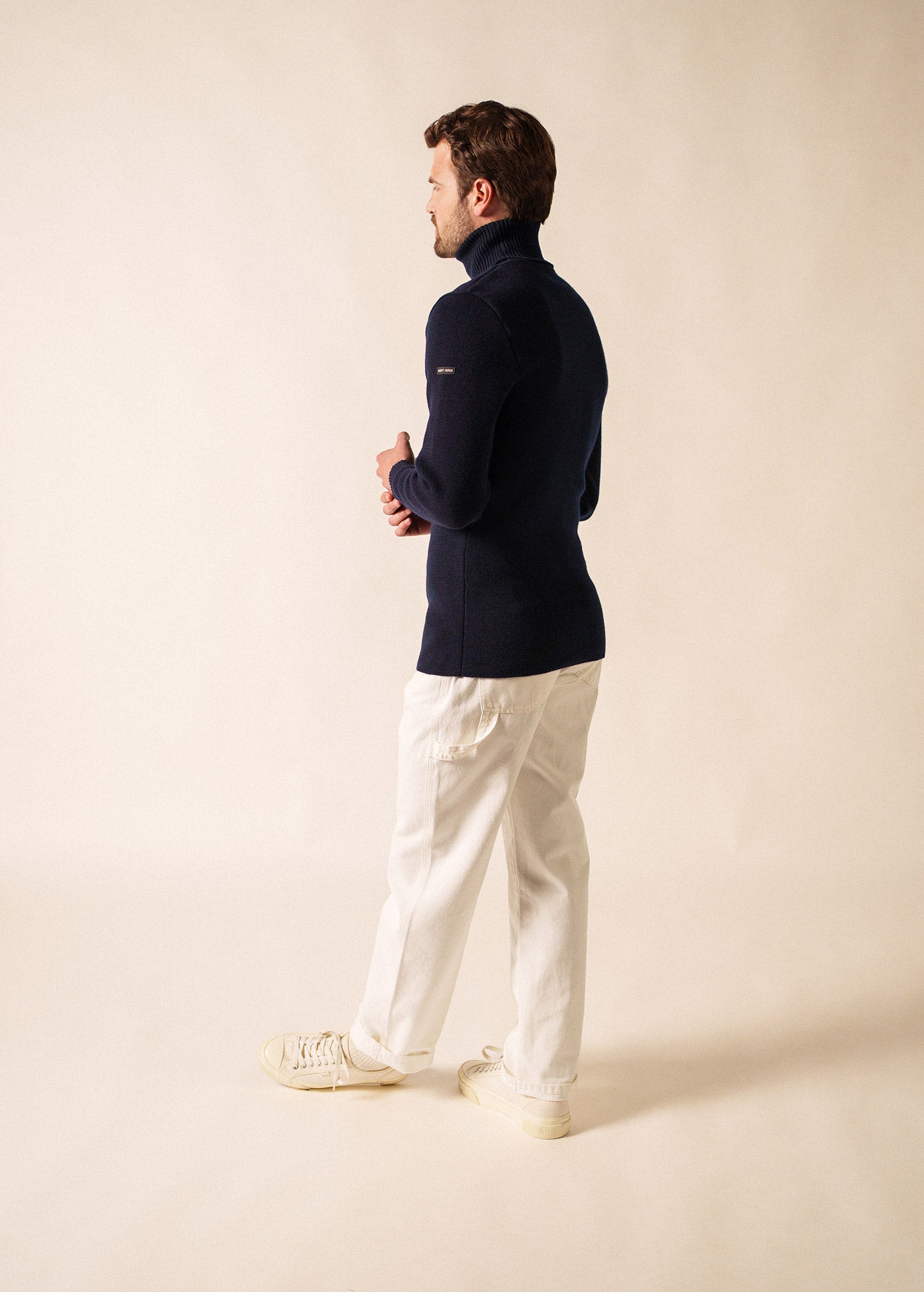 Saint James ROULE - Turtleneck Breton Sweater for Men | Slim Fit | 100% Wool (NAVY)