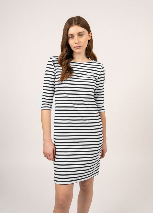 Saint James PROPRIANO - Form-Fitting Nautical Stripe Dress | Anti-UV Stretch Fabric (WHITE / BLACK)