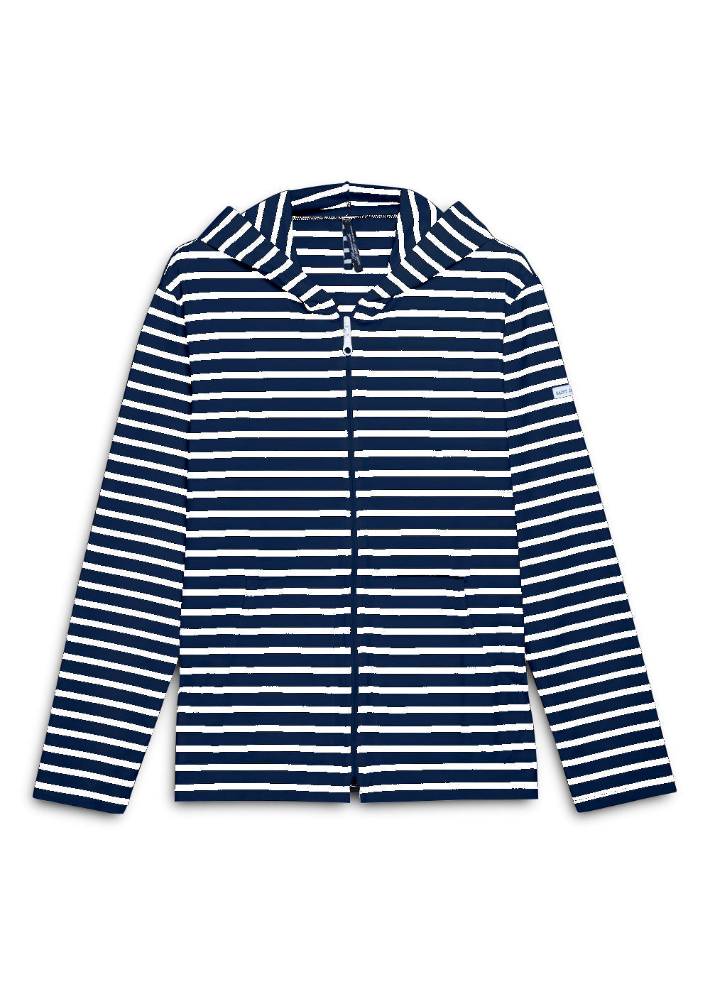 Saint James Plougastel Ii Striped Hoodie Jacket In Stretch Fabric With Uv Protection Navy White
