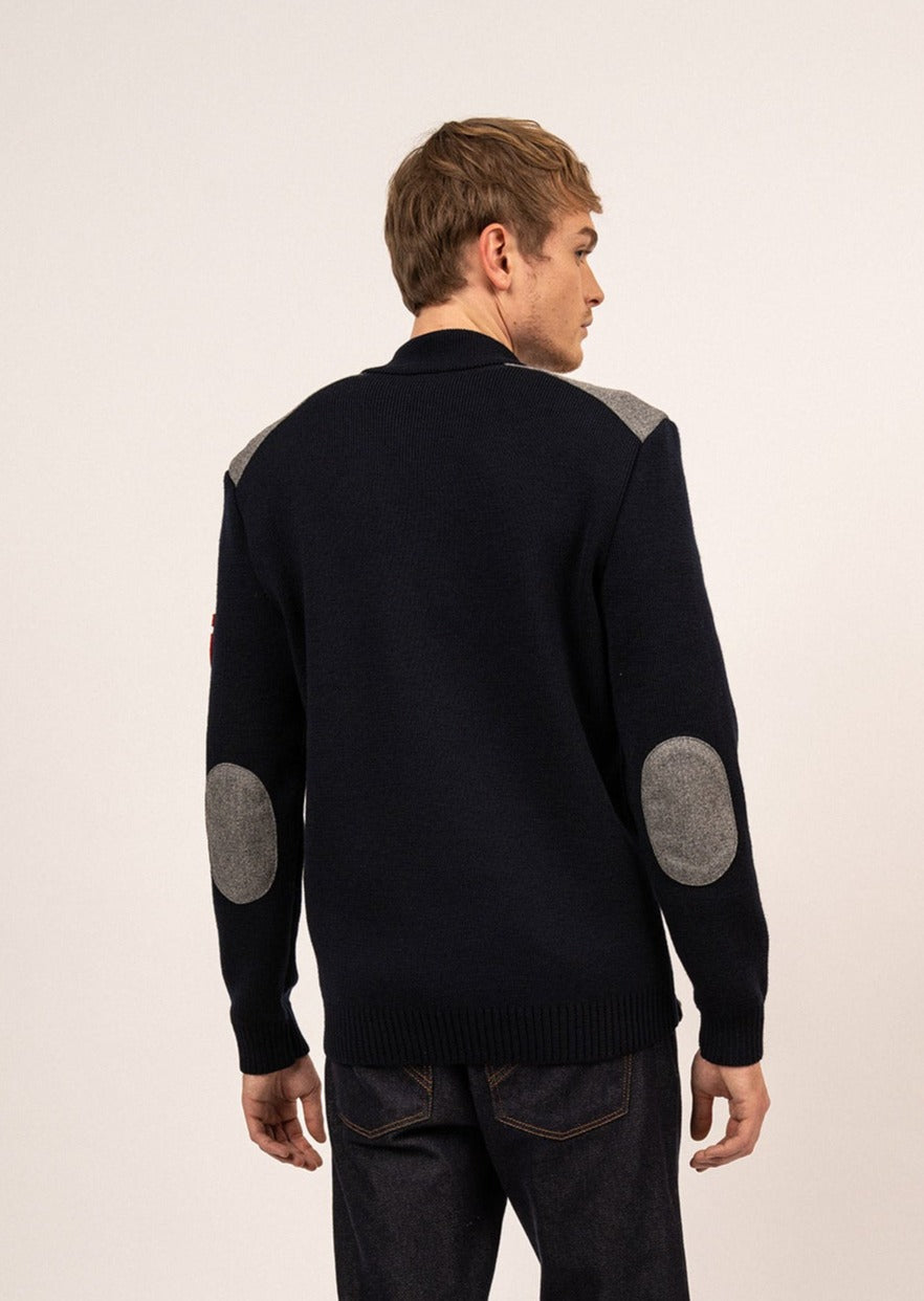 Saint James Serac Arpin Wool Knit Jacket With Zip Navy
