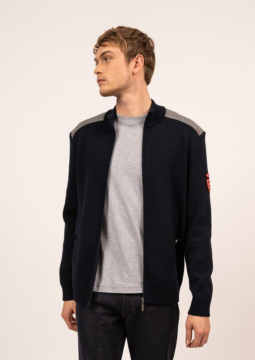Saint James Serac Arpin Wool Knit Jacket With Zip Navy