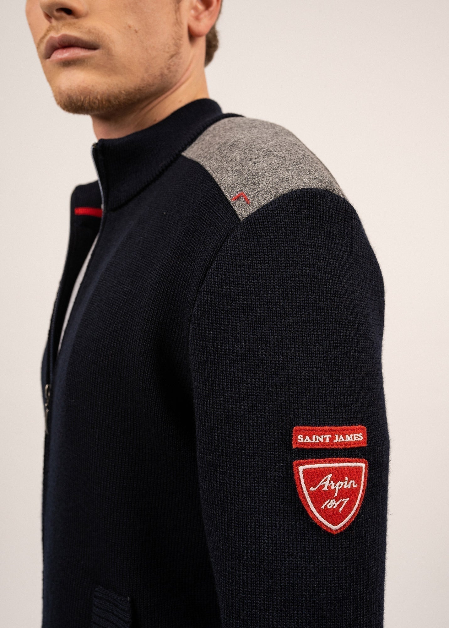 Saint James Serac Arpin Wool Knit Jacket With Zip Navy