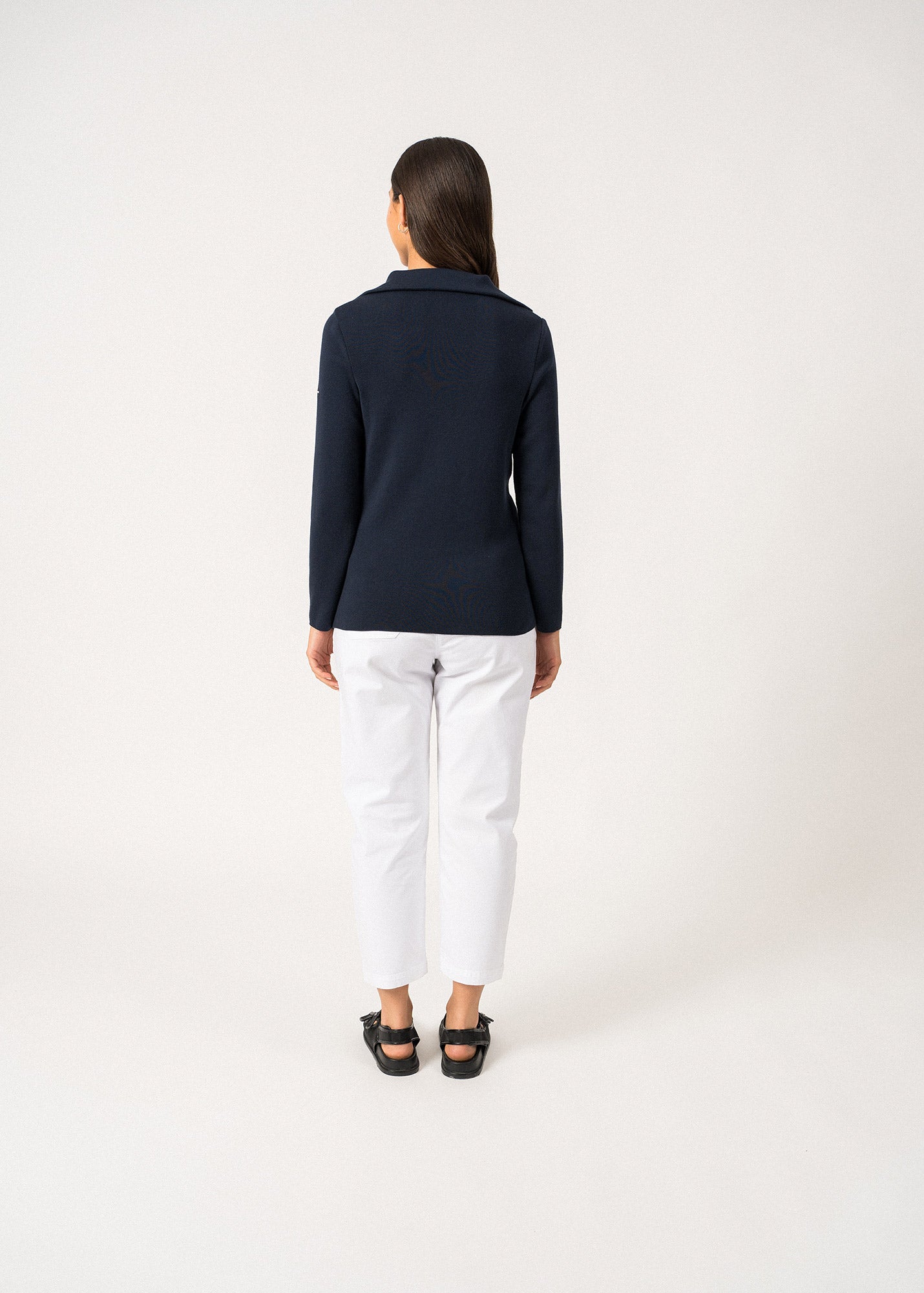 Saint James Passerelle Cotton Trucker Sweater For Women Navy