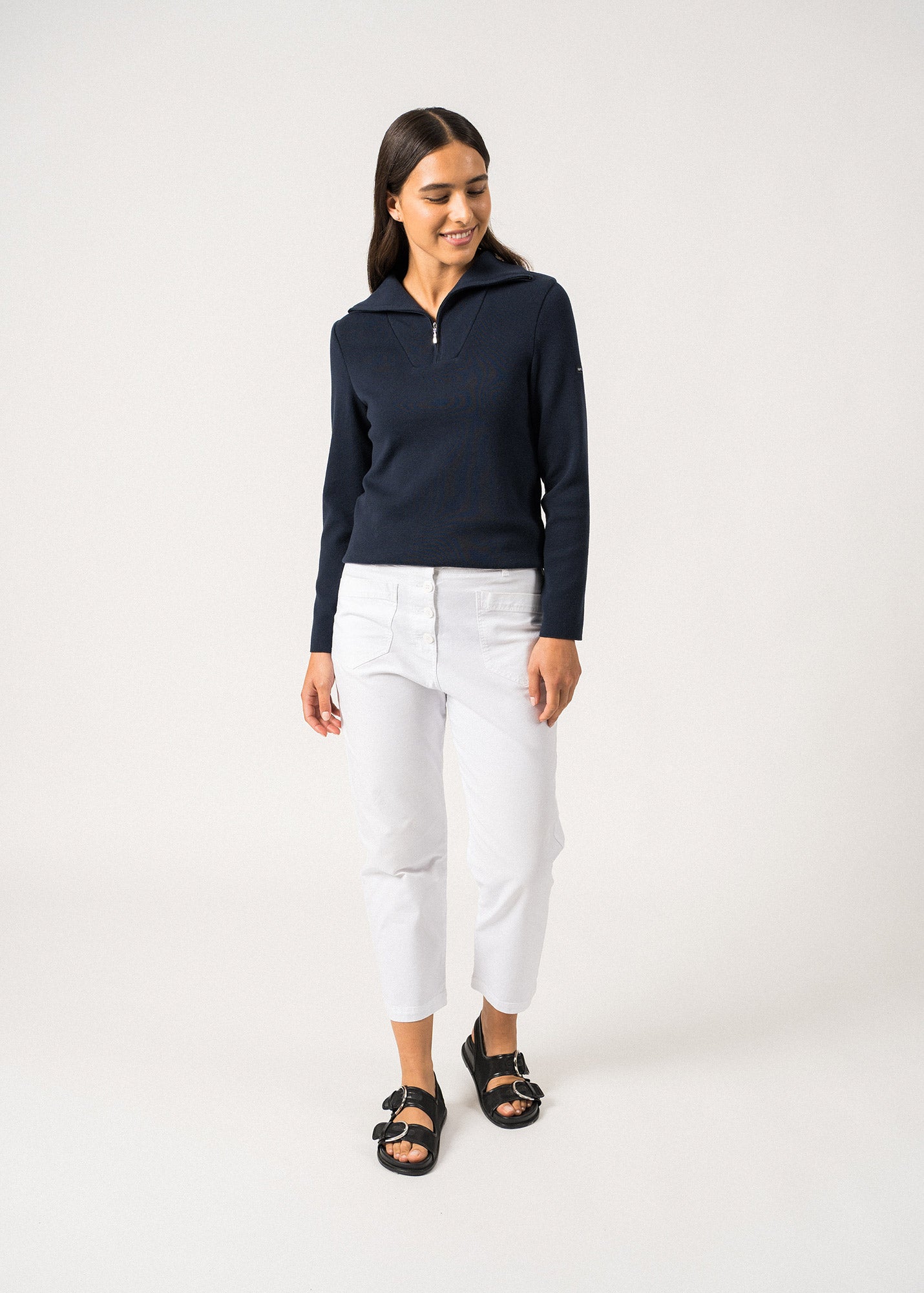 Saint James Passerelle Cotton Trucker Sweater For Women Navy