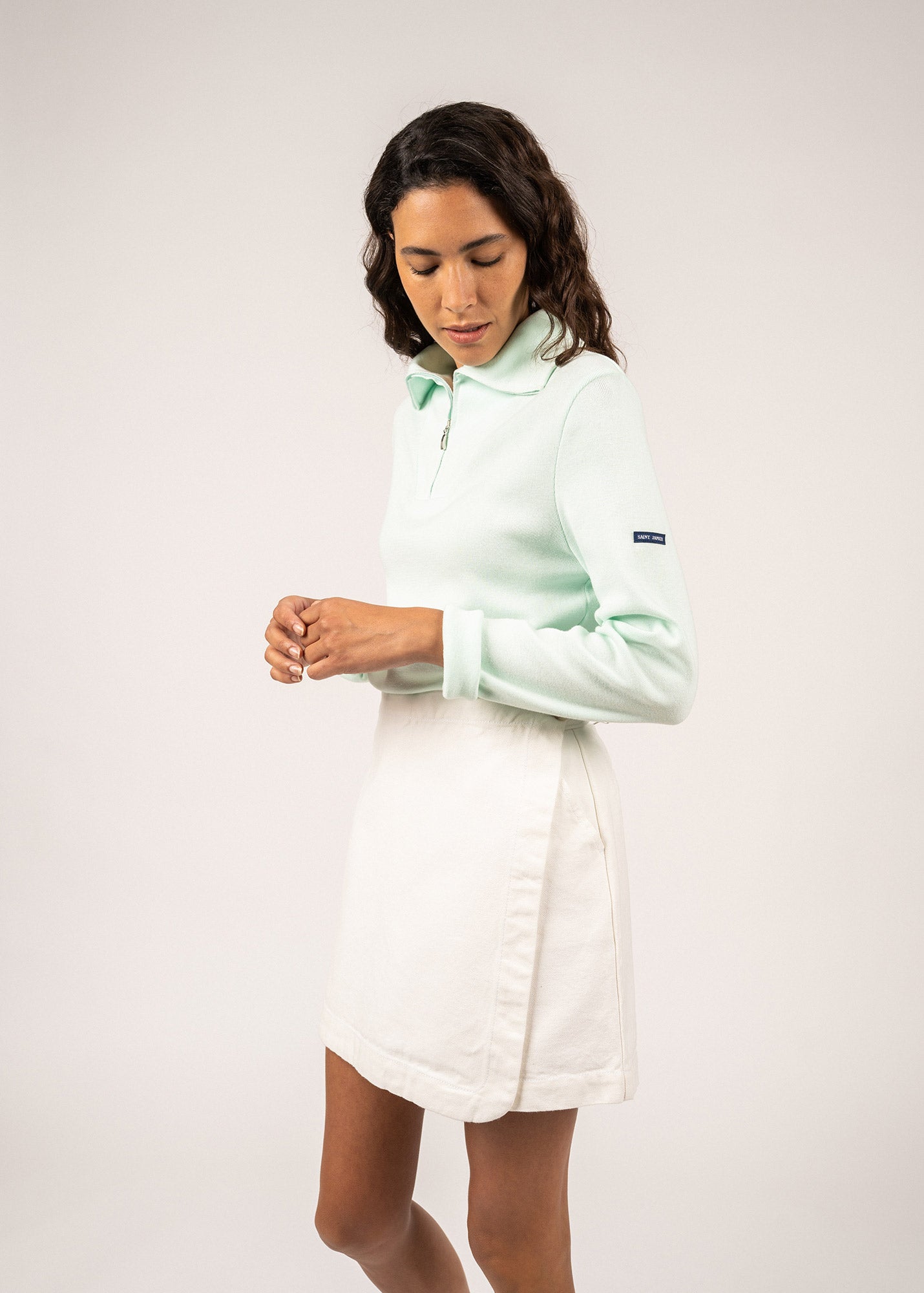 Saint James Passerelle Cotton Trucker Sweater For Women Aloe Vera