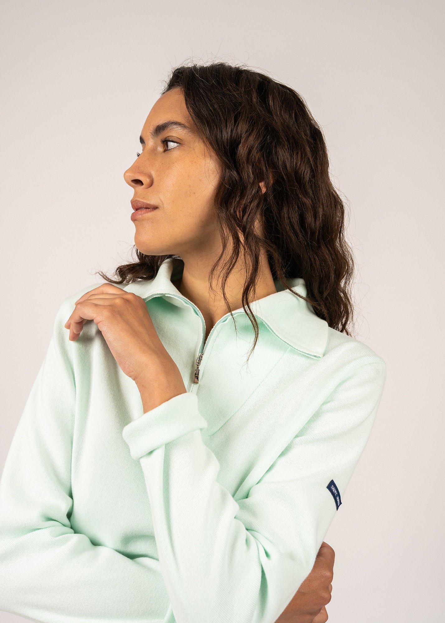 Saint James Passerelle Cotton Trucker Sweater For Women Aloe Vera