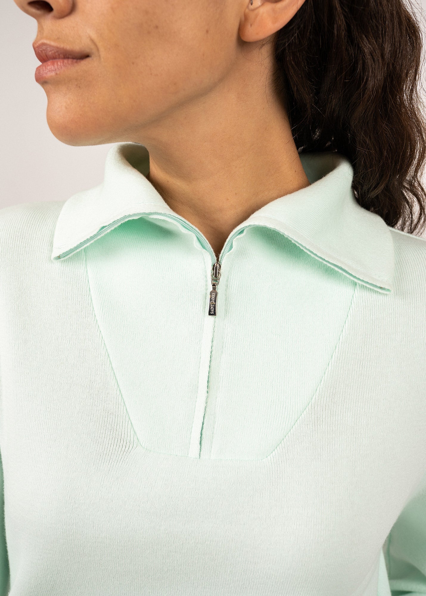 Saint James Passerelle Cotton Trucker Sweater For Women Aloe Vera
