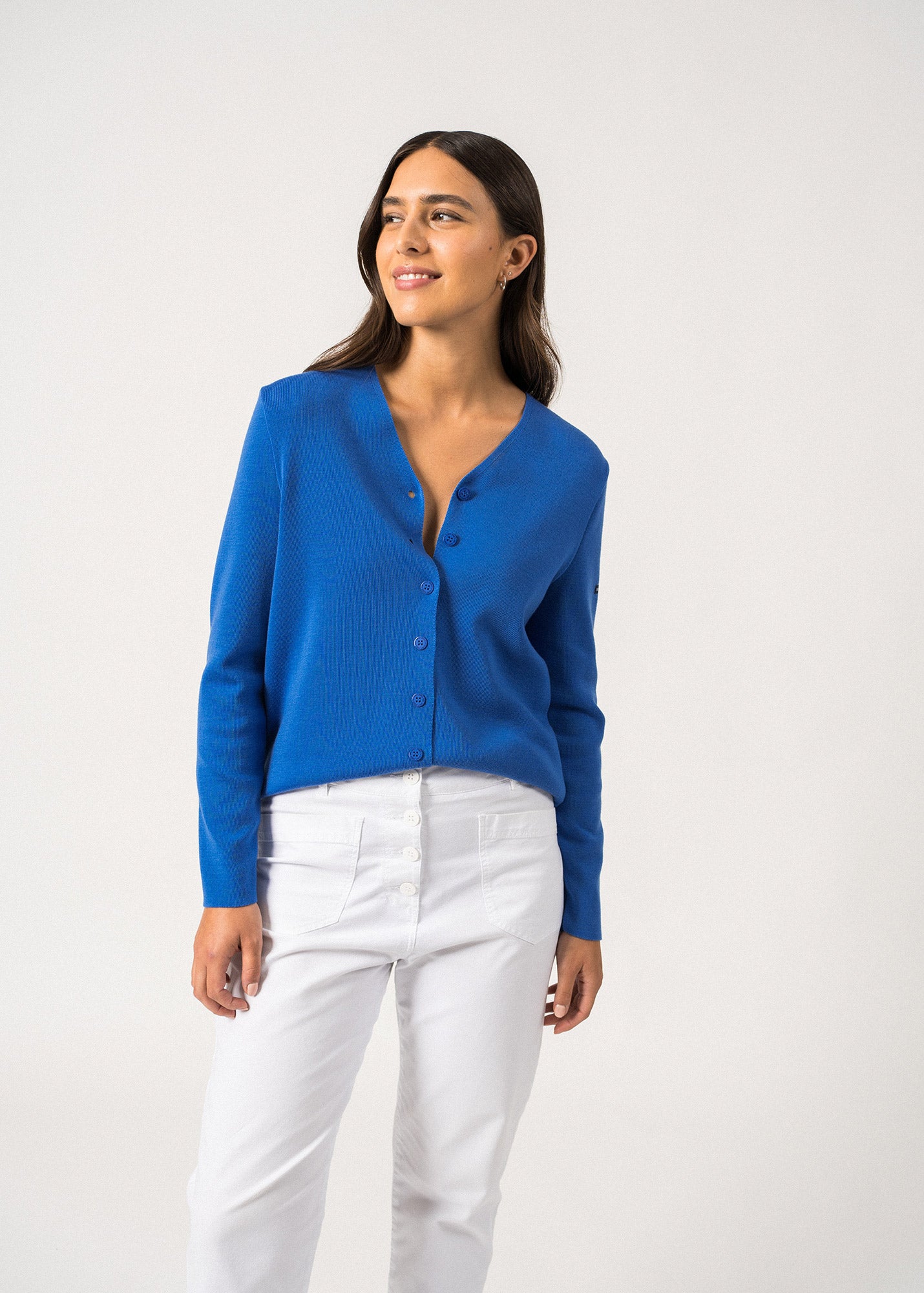 Saint James Brevands V Neck Cardigan For Women 100% Wool Mer Blue