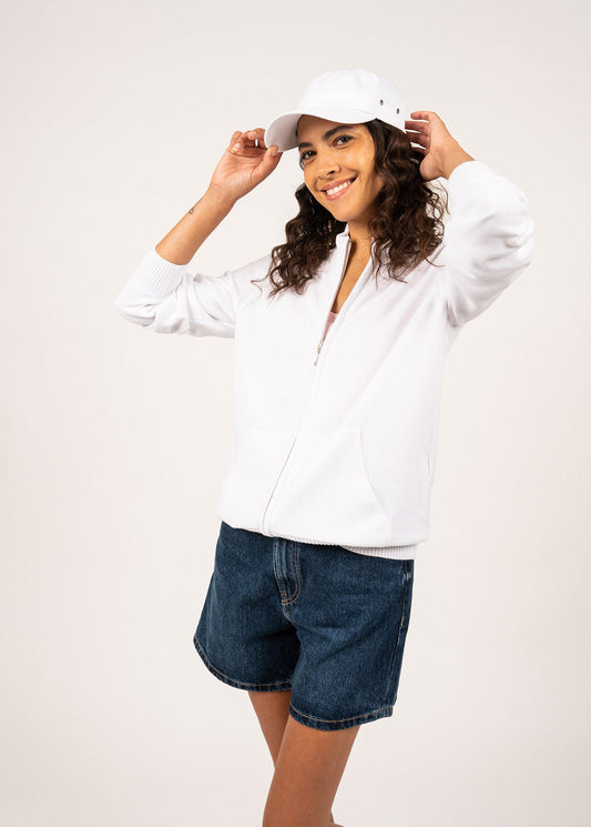 Saint James BARCELONE - Cotton Cardigan for Women | Full-Zip (WHITE)
