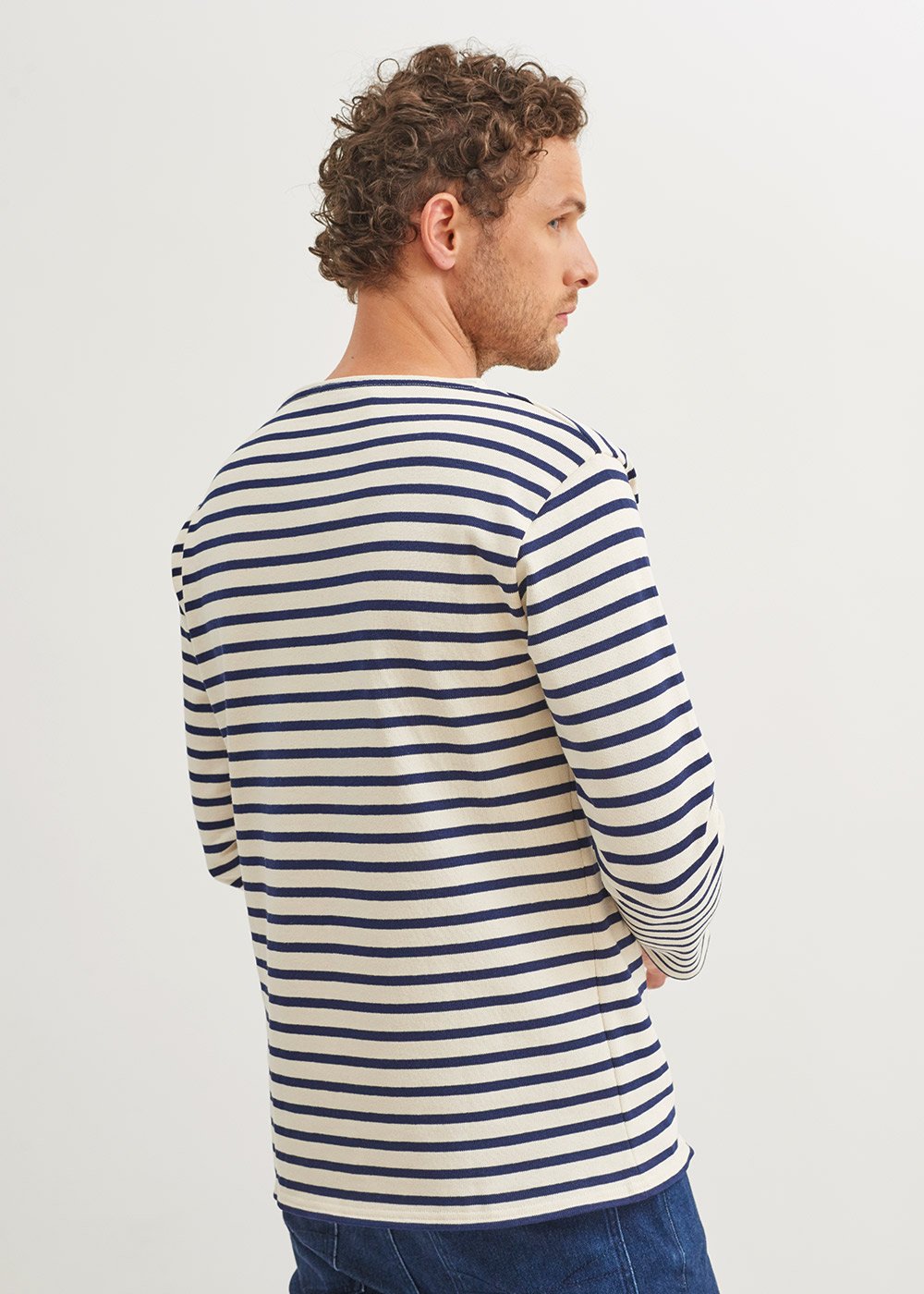 Saint James Guildo Boat Neck Breton Stripe Shirt Heavyweight Cotton Unisex Fit Ecru Navy