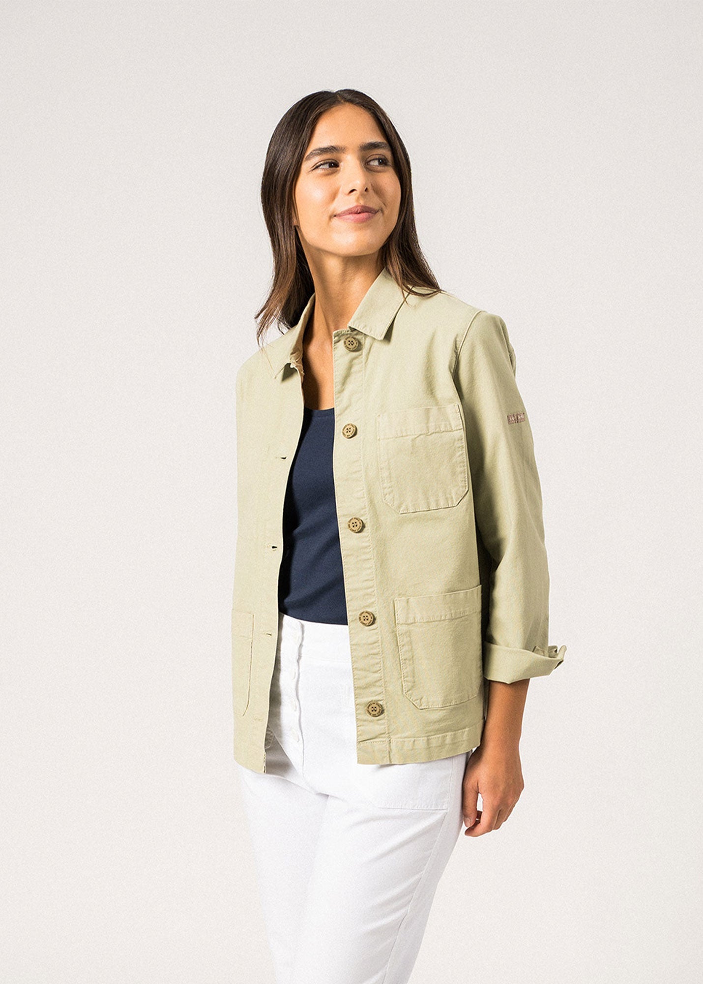Saint James Alize French Chore Jacket For Women Workwear Cotton Canvas Soft Almond