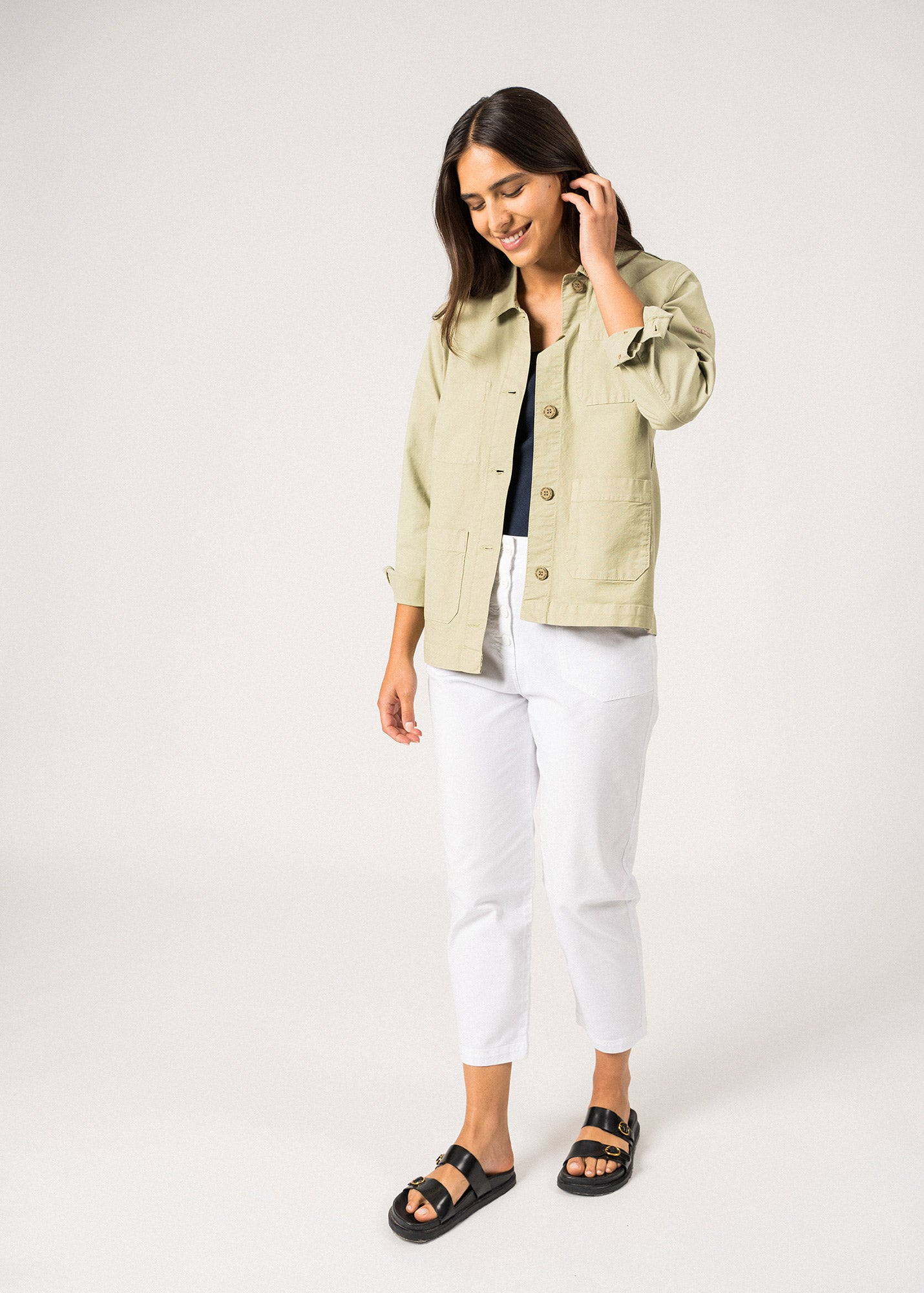 Saint James Alize French Chore Jacket For Women Workwear Cotton Canvas Soft Almond
