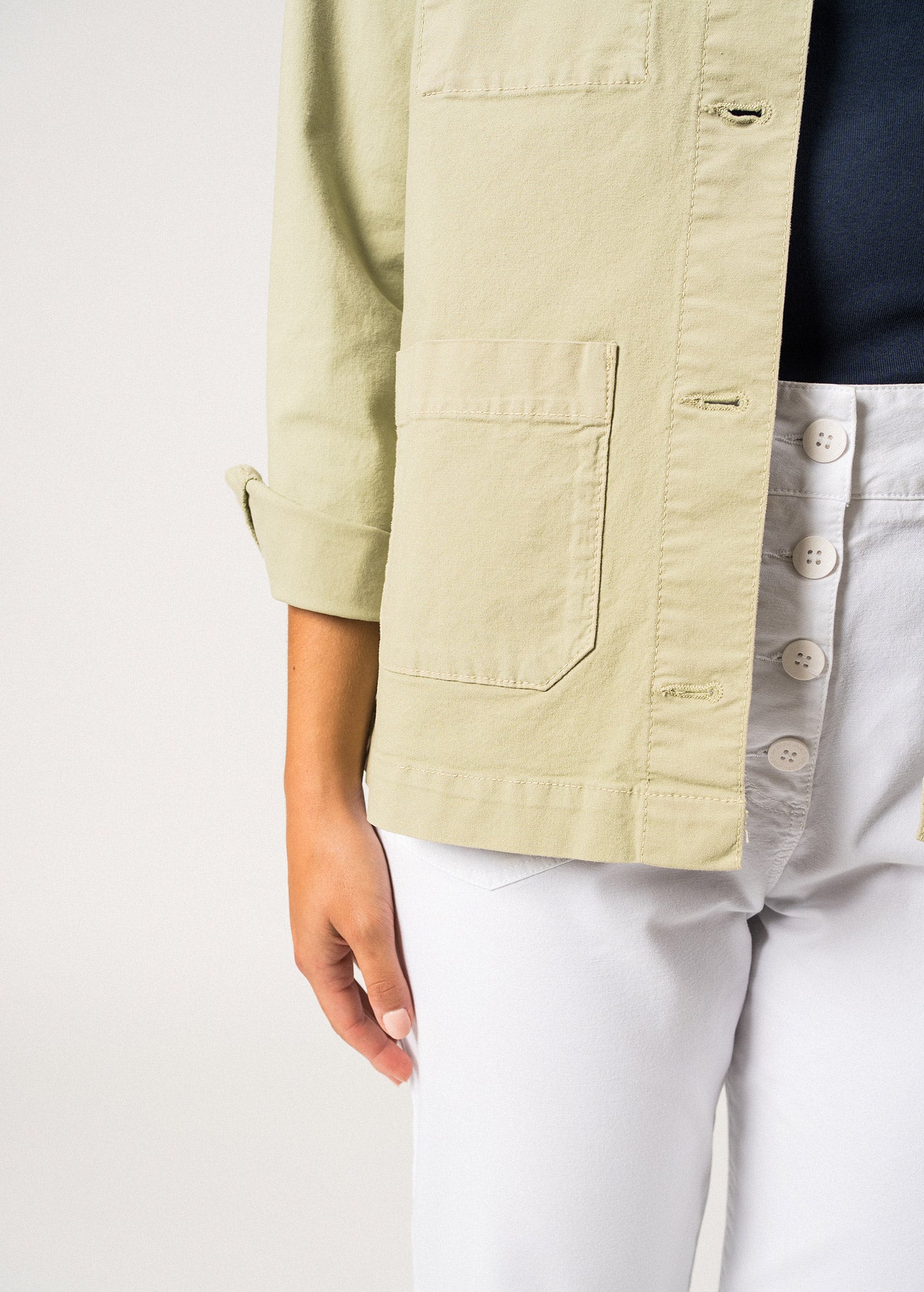 Saint James Alize French Chore Jacket For Women Workwear Cotton Canvas Soft Almond