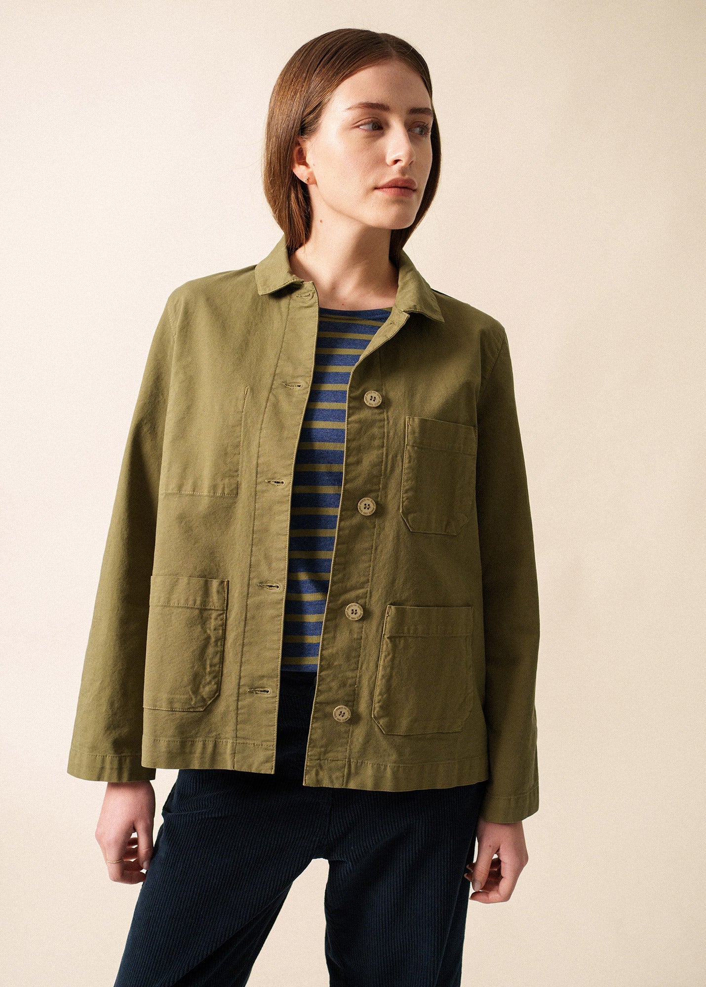 ALIZE - French Chore Jacket for Women | Workwear Cotton Canvas (OLIVE GREEN)
