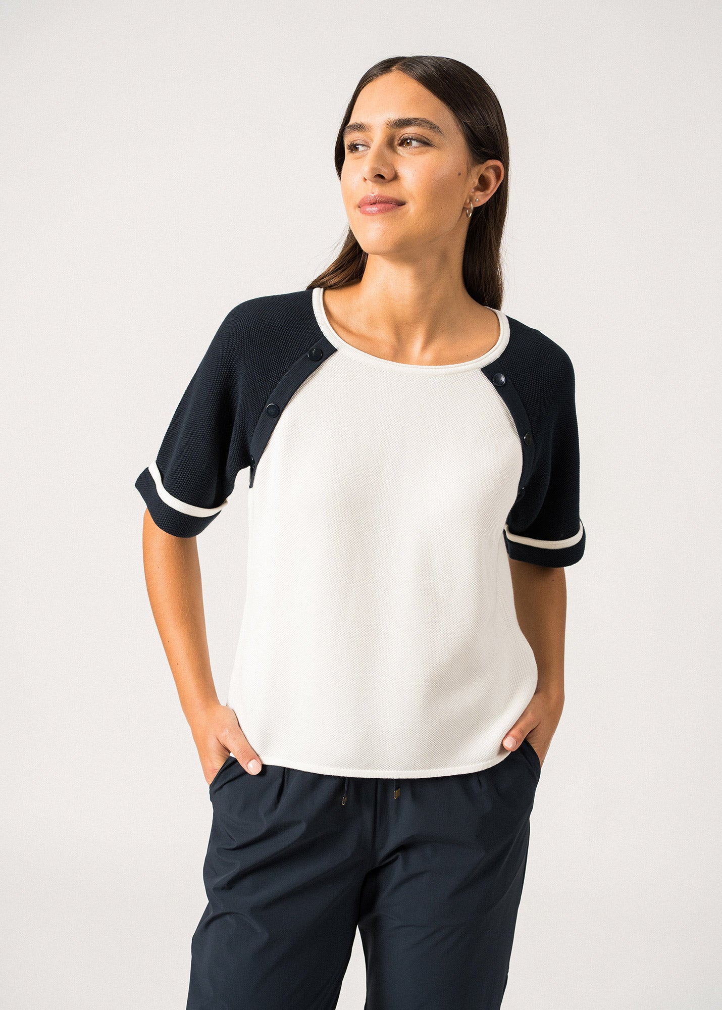 Saint James Traversee Fancy Knit Cotton T Shirt By Isabelle Ballu 100% Cotton Ivory Navy