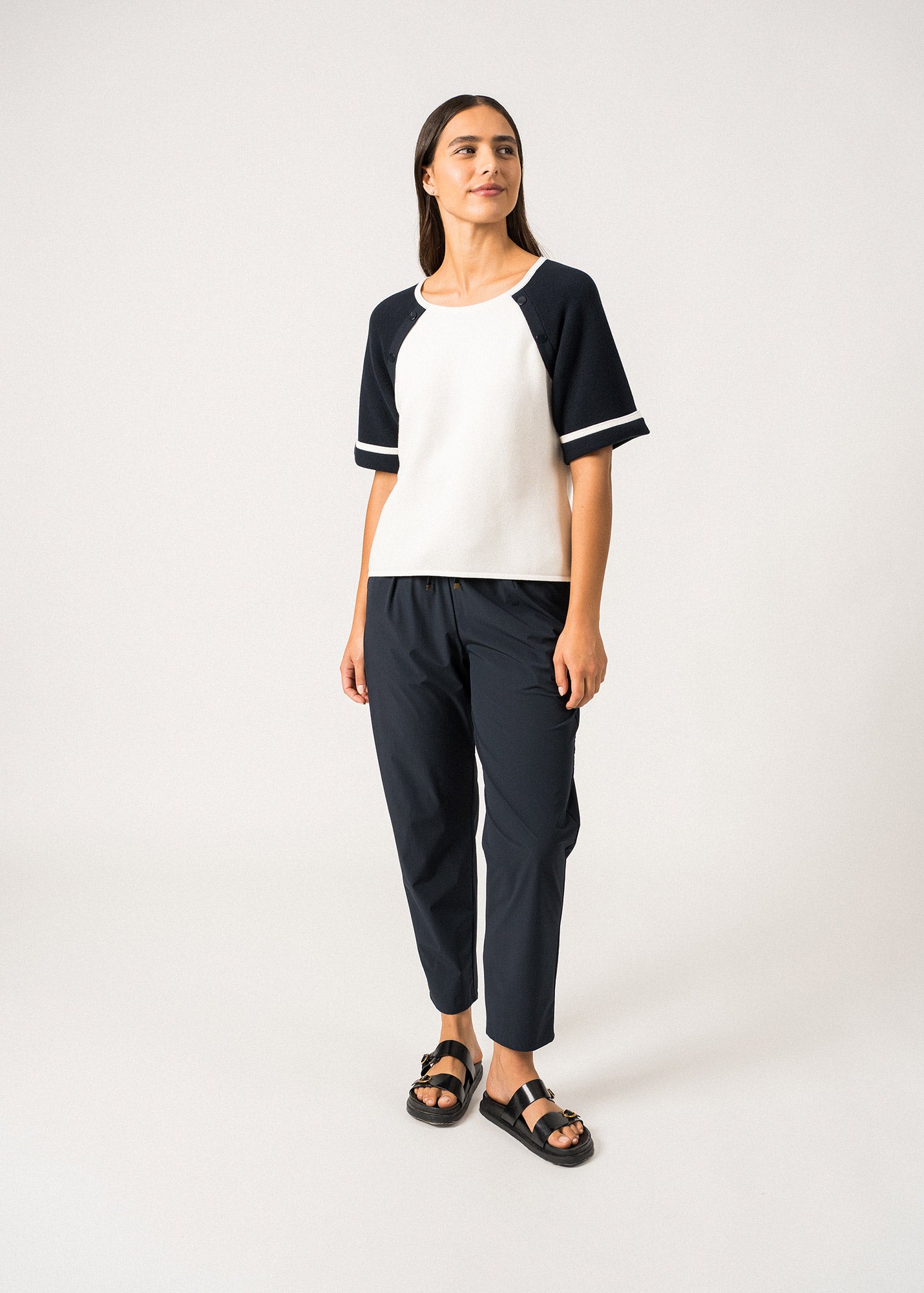 Saint James Traversee Fancy Knit Cotton T Shirt By Isabelle Ballu 100% Cotton Ivory Navy