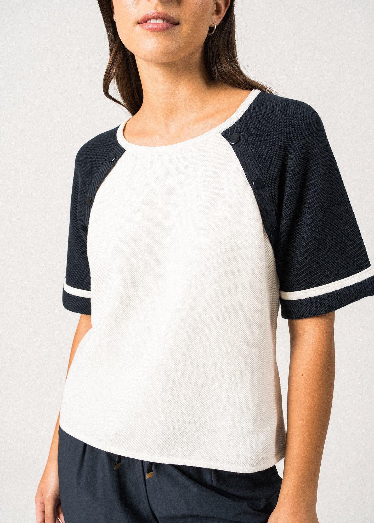 Saint James Traversee Fancy Knit Cotton T Shirt By Isabelle Ballu 100% Cotton Ivory Navy
