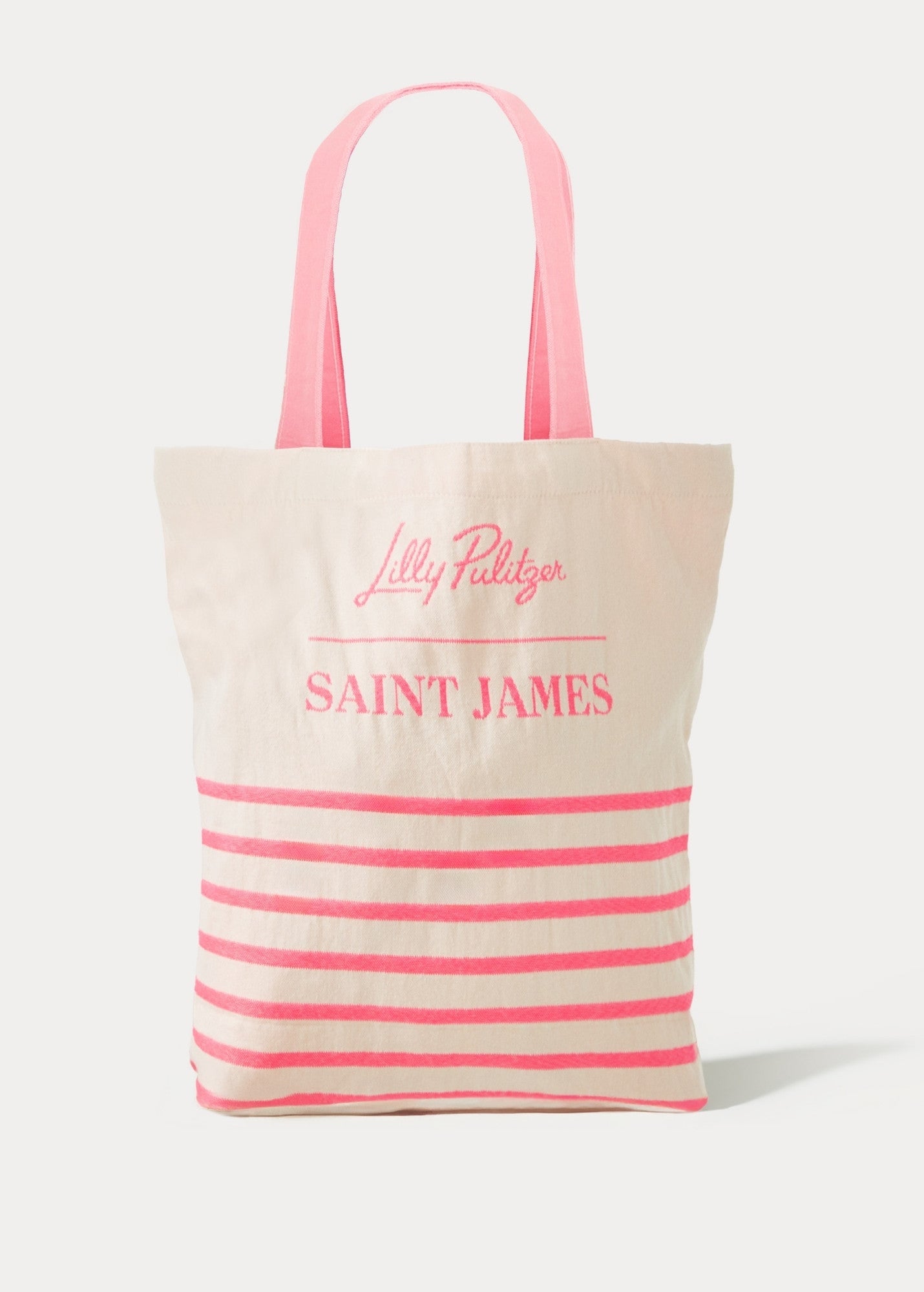 Saint James Lilly Pulitzer X Striped Tote Bag Recycled Cotton Ecru Pink