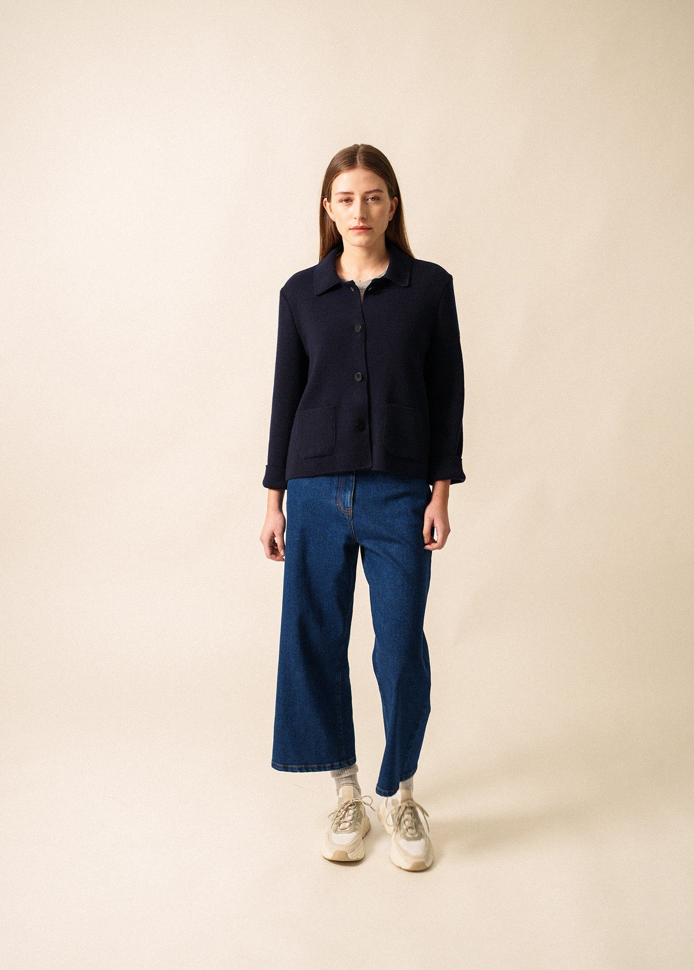 Saint James LA PLAGNE - Fine Rib Knit Buttoned Jacket for Women | 100% Wool (NAVY)