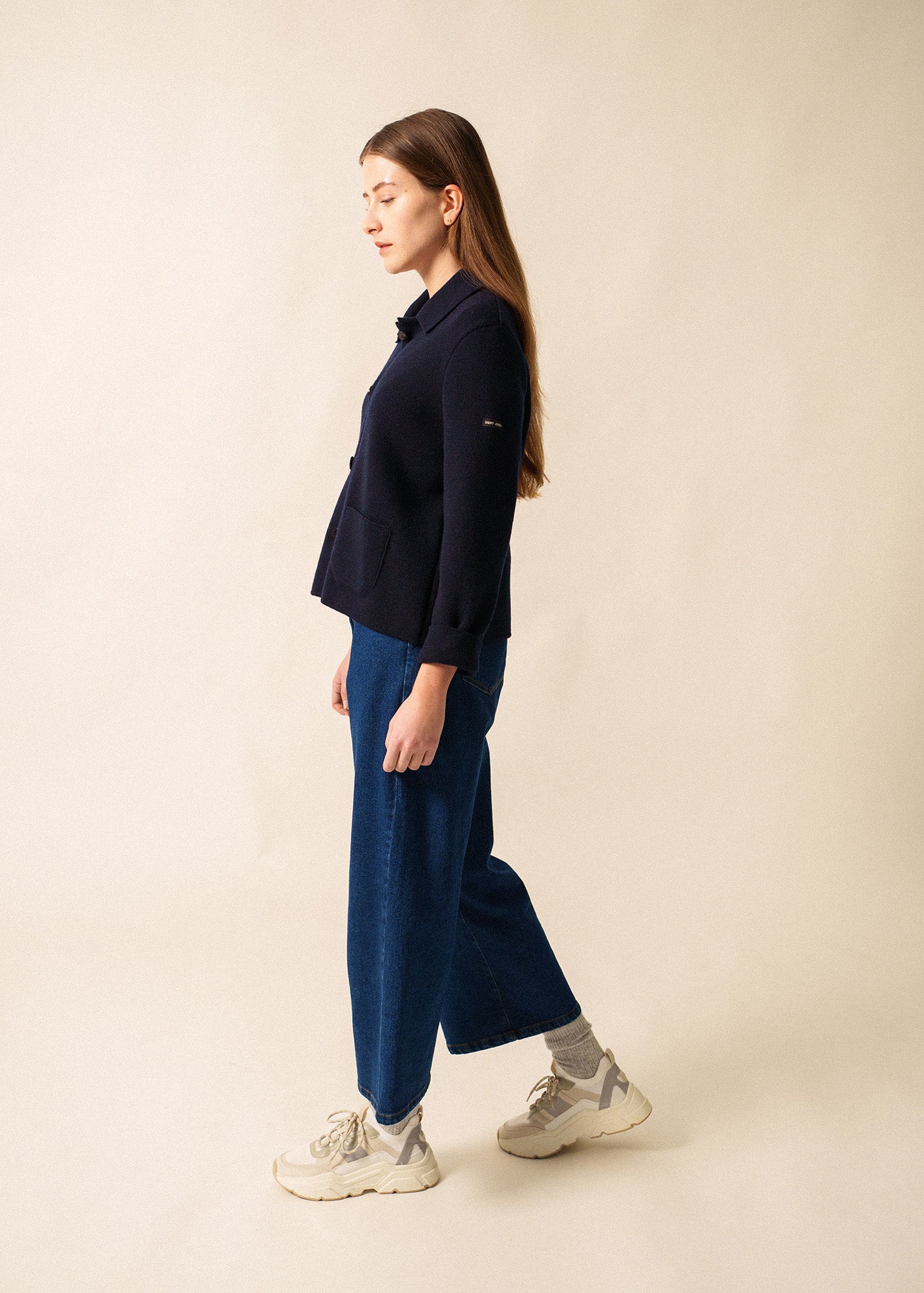 Saint James LA PLAGNE - Fine Rib Knit Buttoned Jacket for Women | 100% Wool (NAVY)