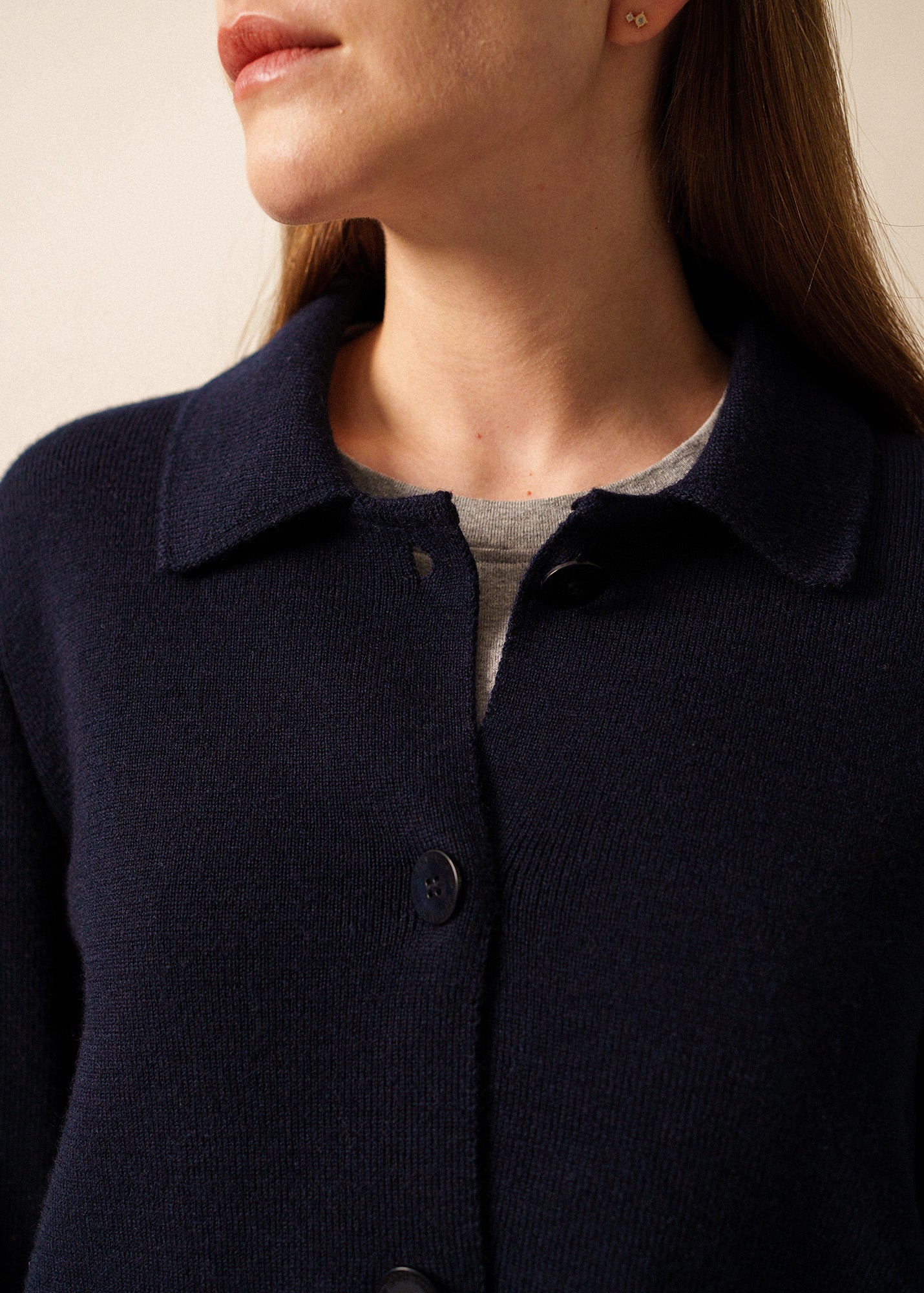 Saint James LA PLAGNE - Fine Rib Knit Buttoned Jacket for Women | 100% Wool (NAVY)