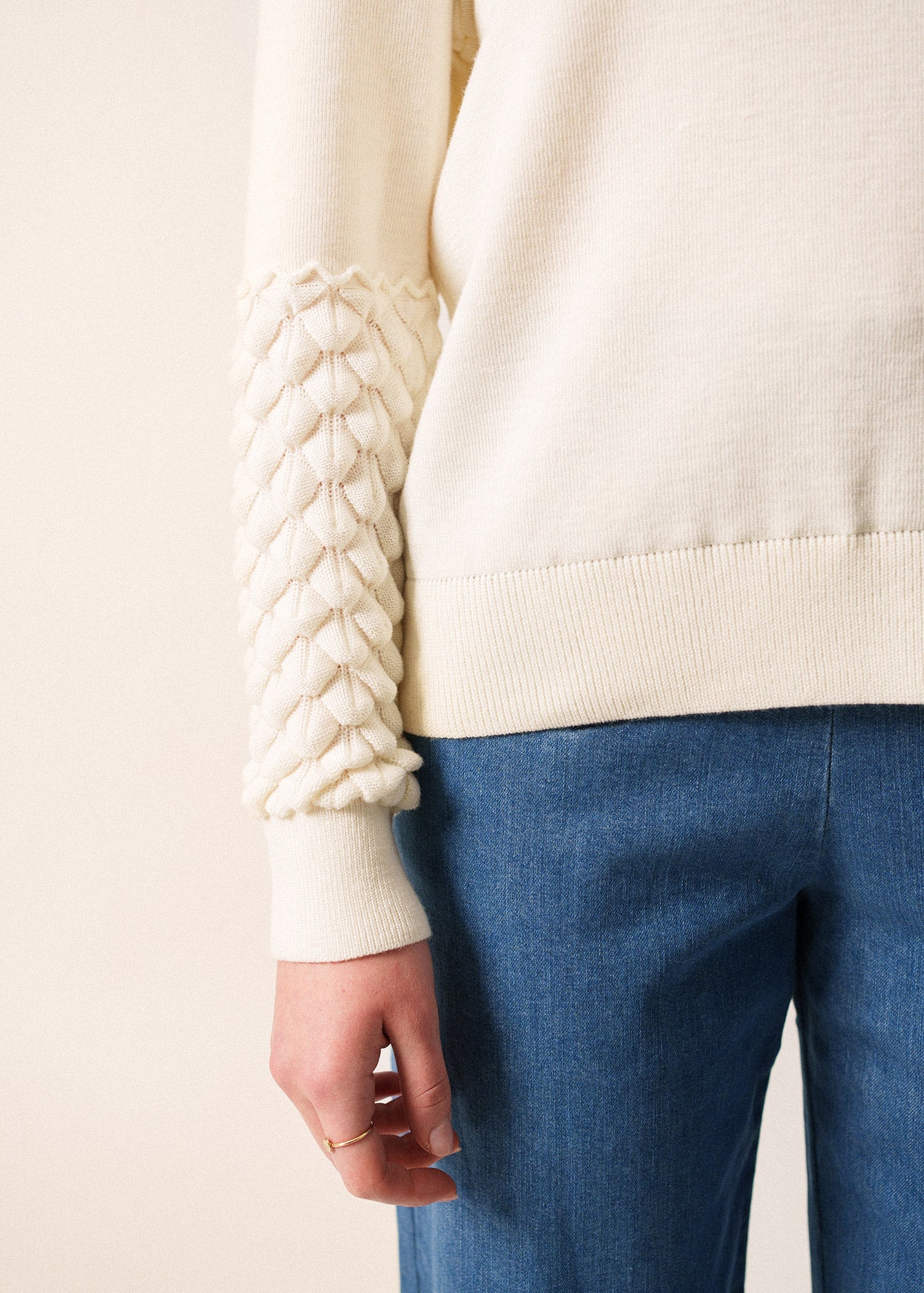 Saint James CLUSES – Sculpted Sleeve Wool Sweater for Women | 100% Wool (WHITE)