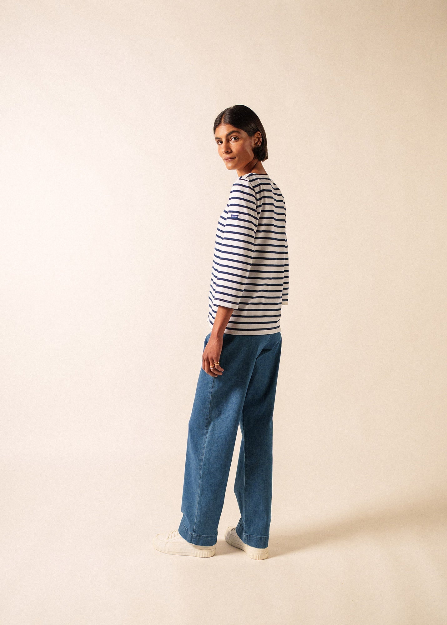Saint James GALATHEE II - Breton Striped Top with ¾ Sleeve | Soft Cotton | Women Fit (WHITE / NAVY)
