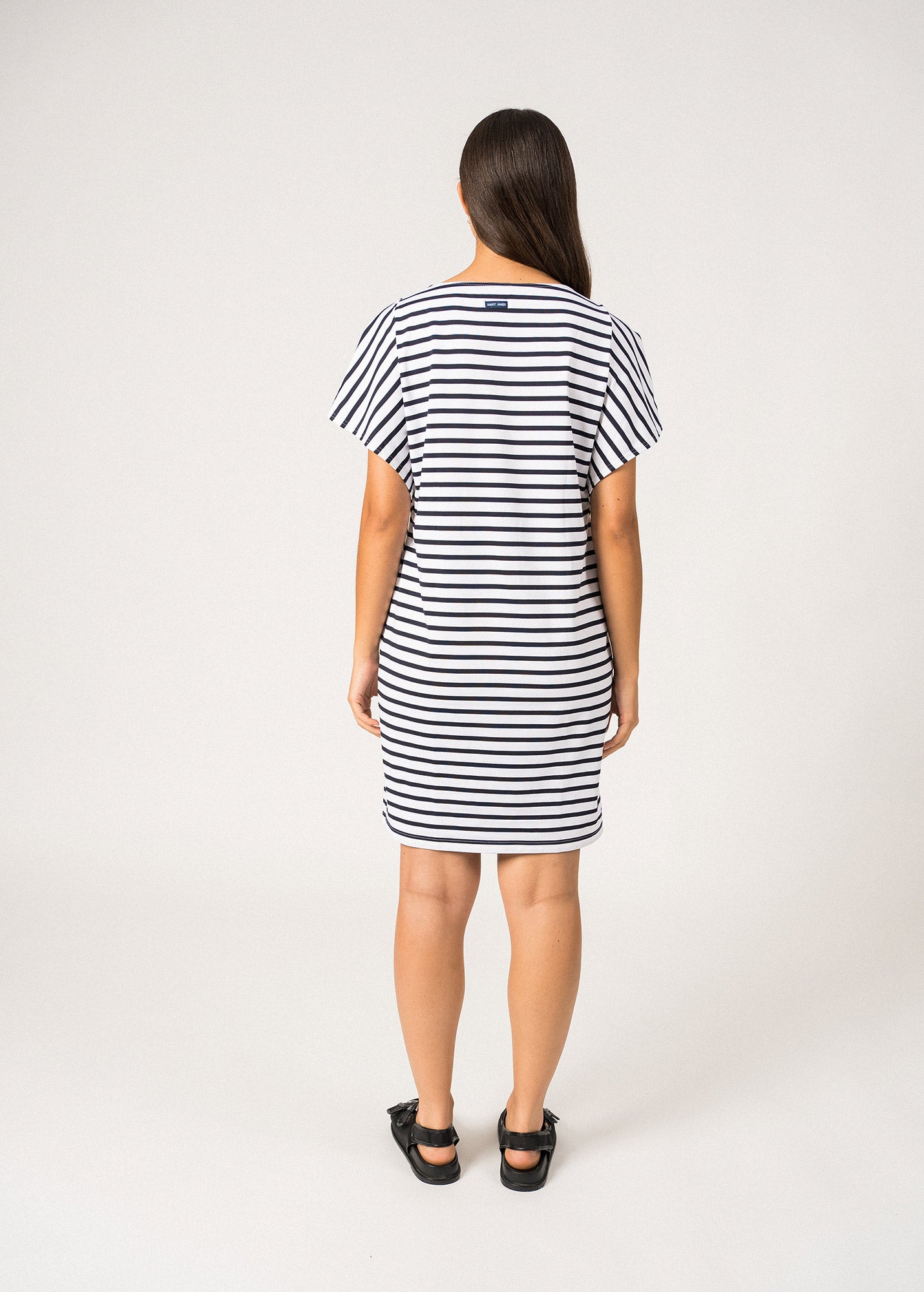 Saint James Cassis Nautical Stripe Dress With Batwing Sleeves Anti Uv Stretch Lightweight Fabric White Navy