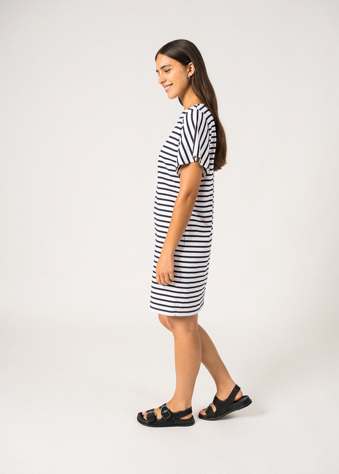 Saint James Cassis Nautical Stripe Dress With Batwing Sleeves Anti Uv Stretch Lightweight Fabric White Navy