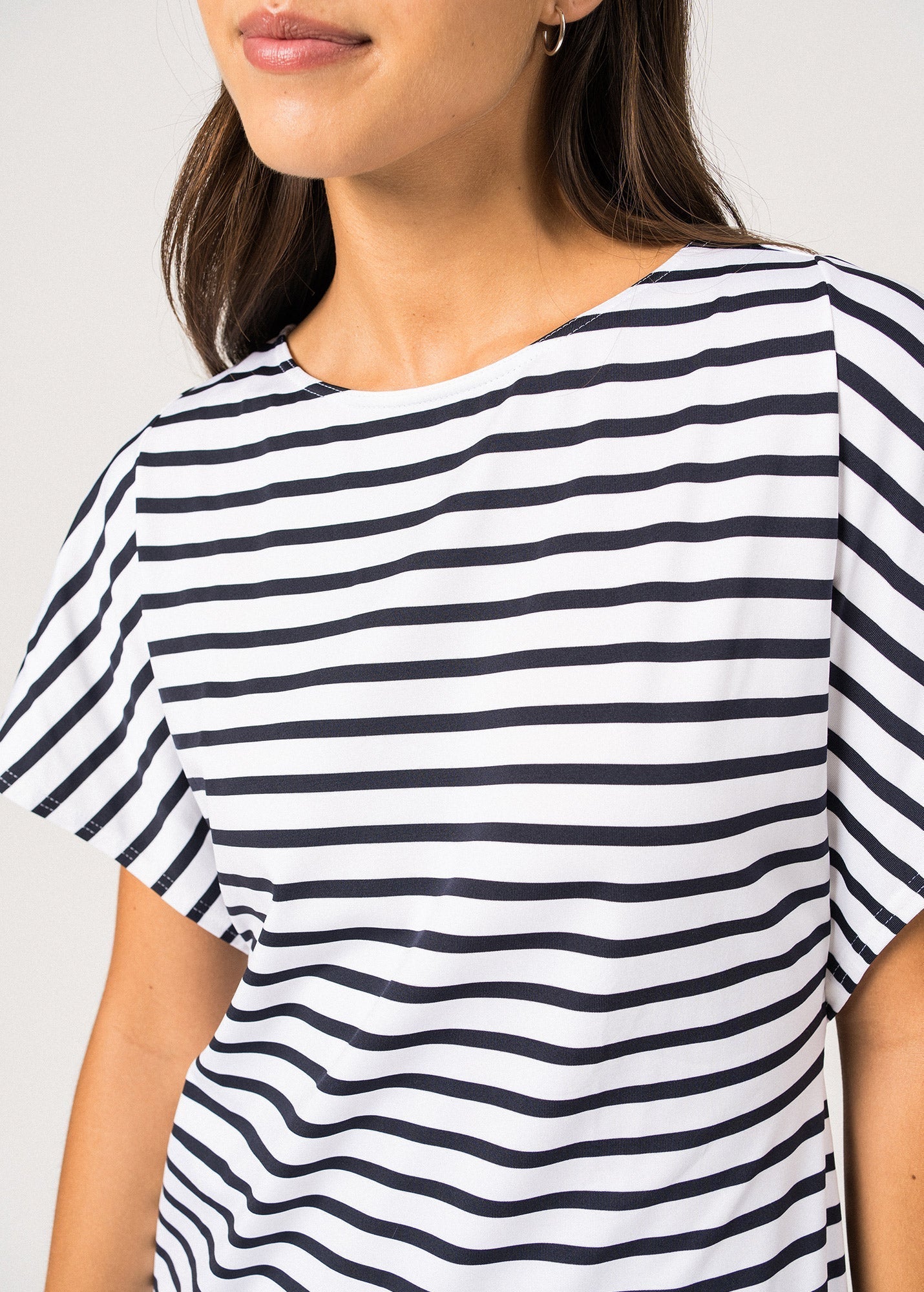 Saint James Cassis Nautical Stripe Dress With Batwing Sleeves Anti Uv Stretch Lightweight Fabric White Navy