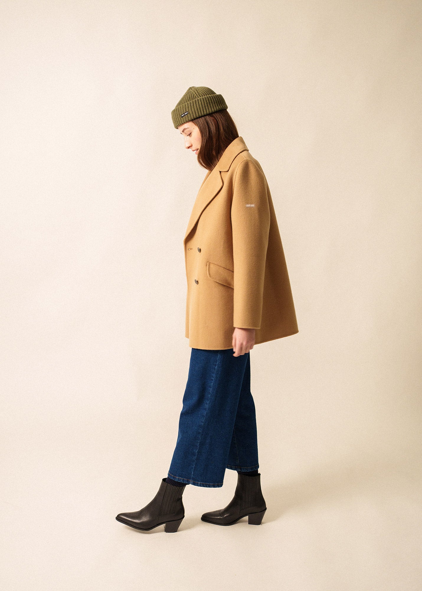 Saint James ST ELINA - Double-Breasted Soft Wool Peacoat (DARK BEIGE)