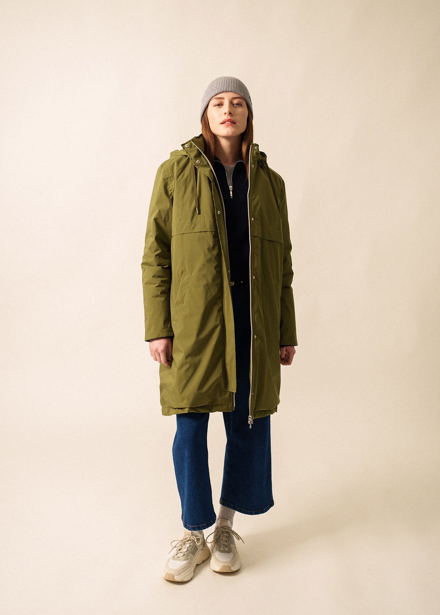 ST JULIE - Long Waterproof Hooded Parka with Removable Hood (OLIVE GREEN)
