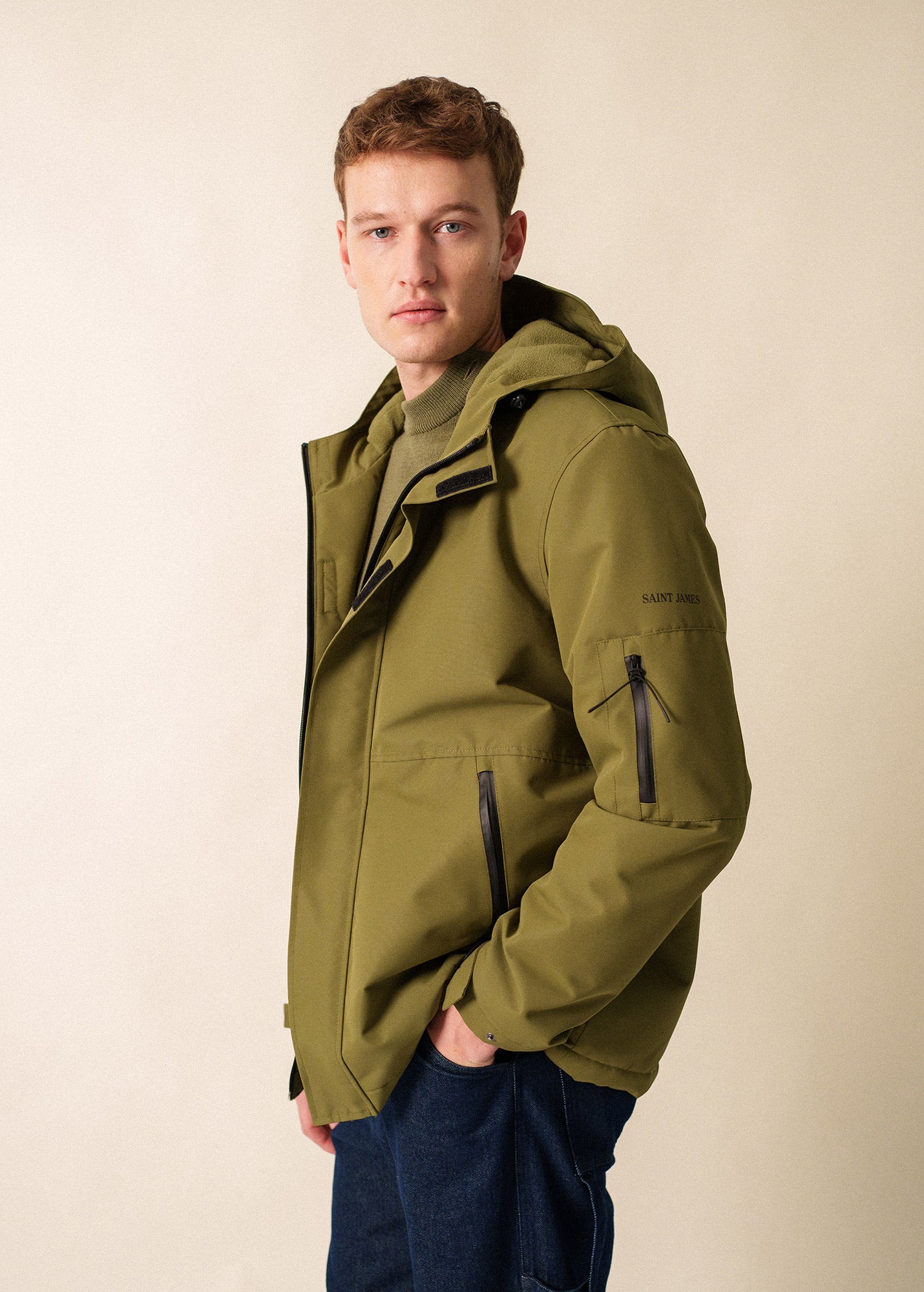 Saint James ST DENIS - Technical Hooded Zip Jacket (OLIVE GREEN)