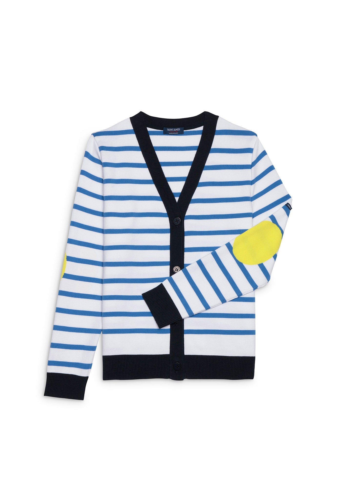 Saint James Manosque Striped Cotton Cardigan With Contrasting Elbow Patches Cap Graphic