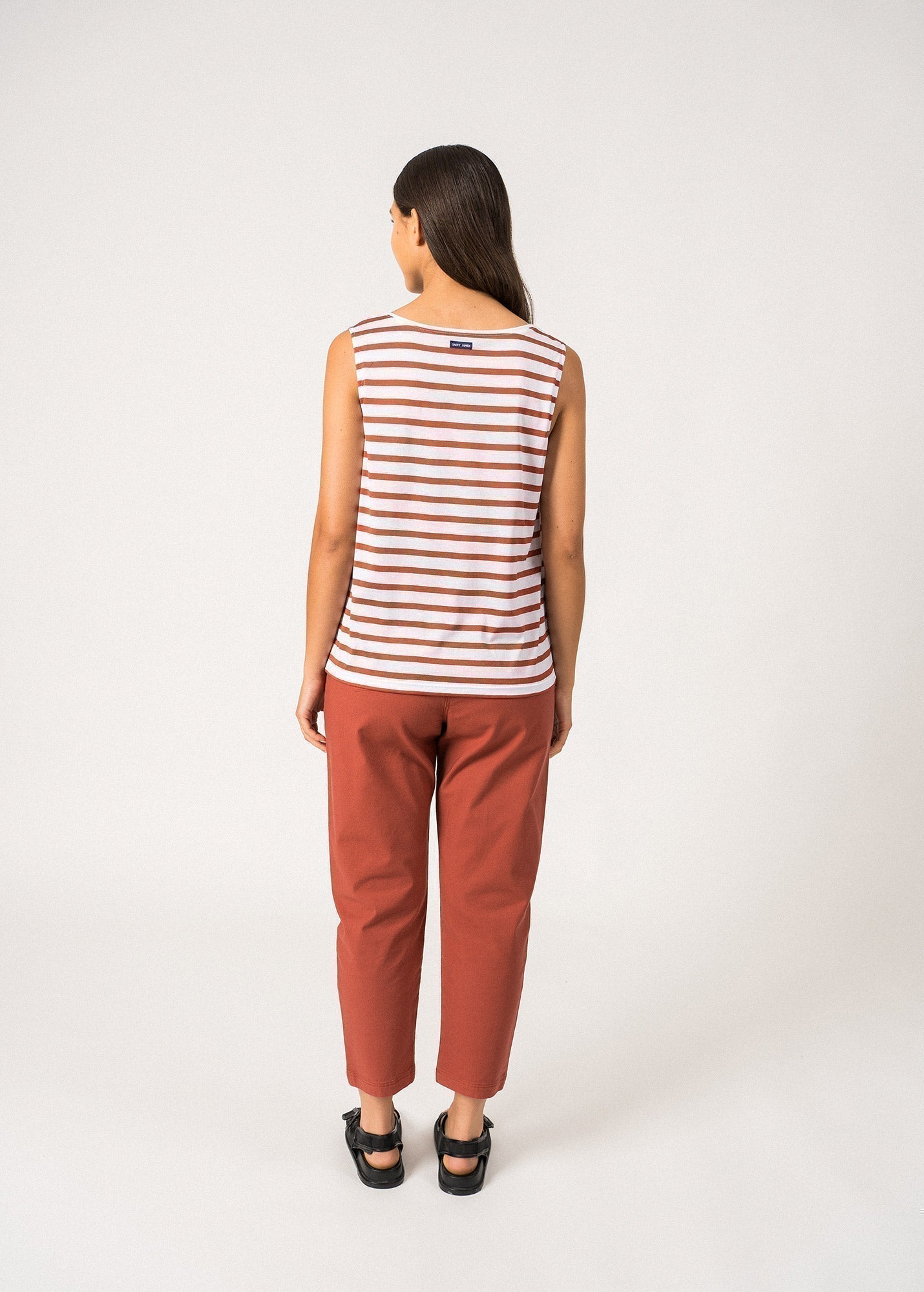 Saint James Gassin Striped Cotton Tank Top Slim Fit White Terracotta