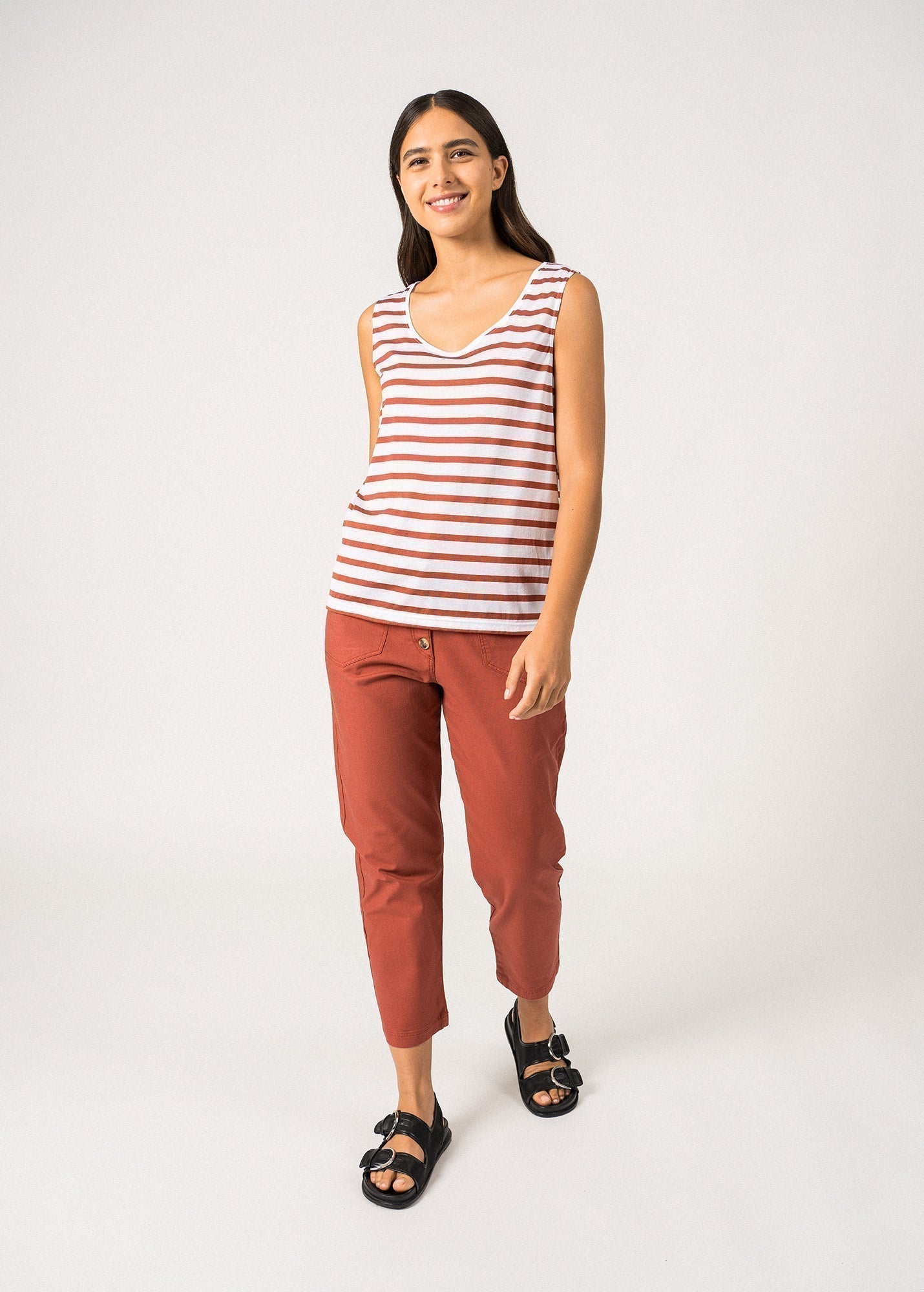 Saint James Gassin Striped Cotton Tank Top Slim Fit White Terracotta