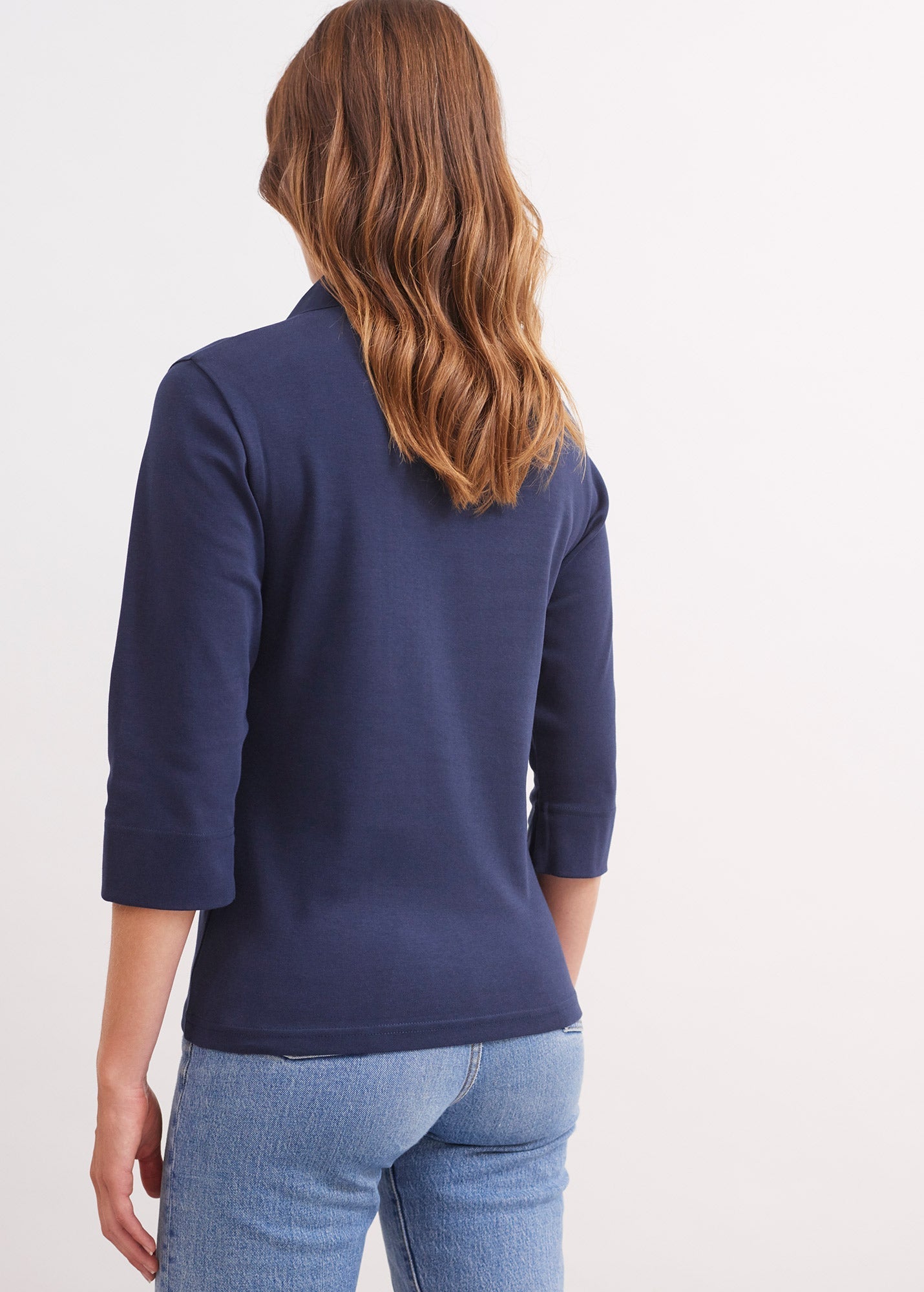 Saint James Oleron Polo Shirt With ¾ Sleeve 100% Cotton Comfort Fit Navy