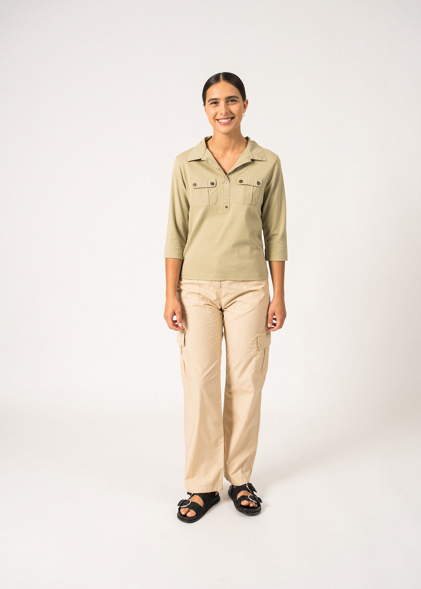 Saint James Oleron Polo Shirt With ¾ Sleeve 100% Cotton Comfort Fit Soft Almond
