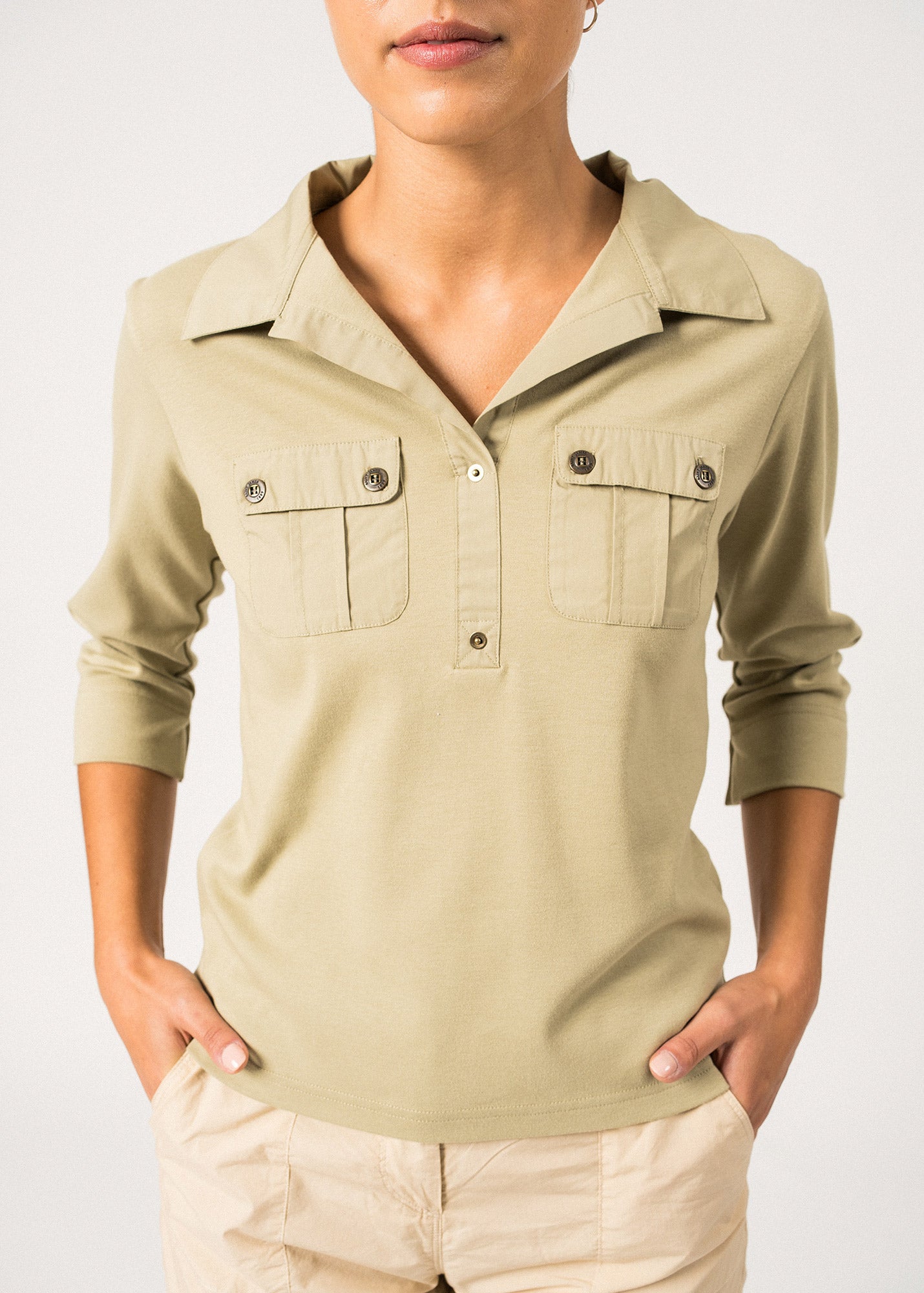Saint James Oleron Polo Shirt With ¾ Sleeve 100% Cotton Comfort Fit Soft Almond