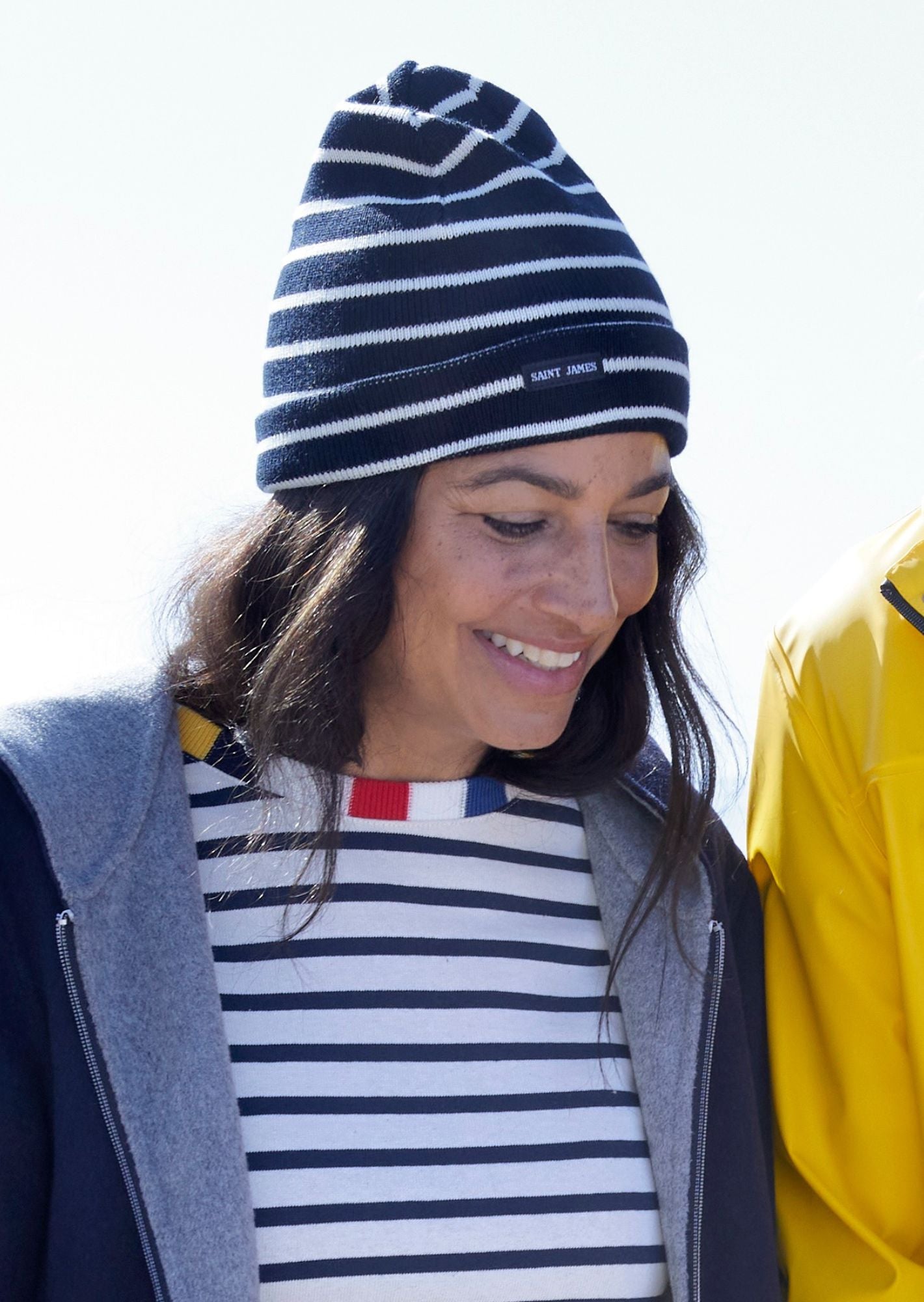 Saint James Cartier Nautical Striped Wool Blend Beanie Navy Ivory