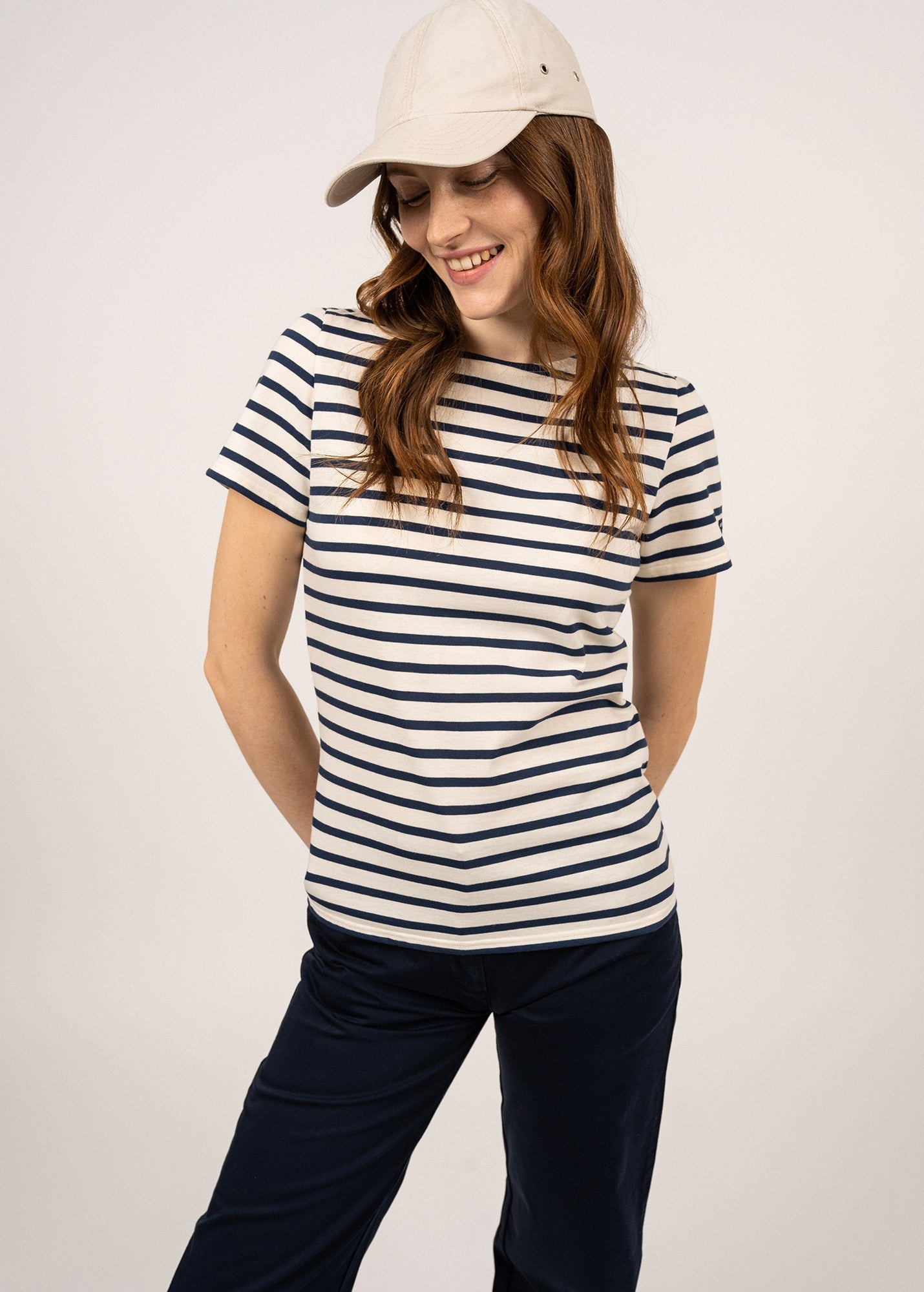 Saint James Etrille Ii Nautical Stripe Tee With Short Sleeves Soft Cotton Women Fit Ecru Navy