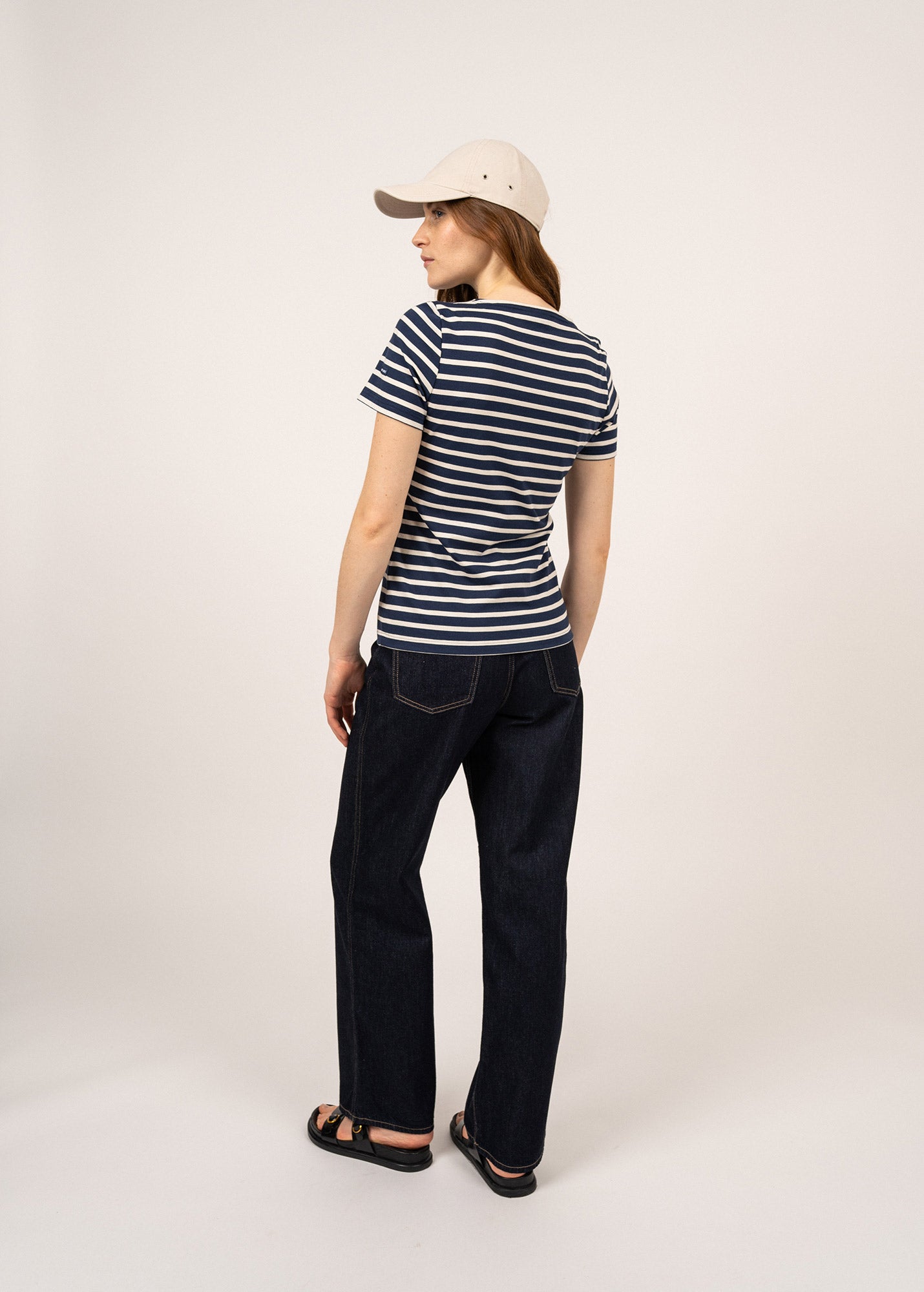 Saint James Etrille Nautical Stripe Tee With Short Sleeves Soft Cotton Women Fit Navy Ecru