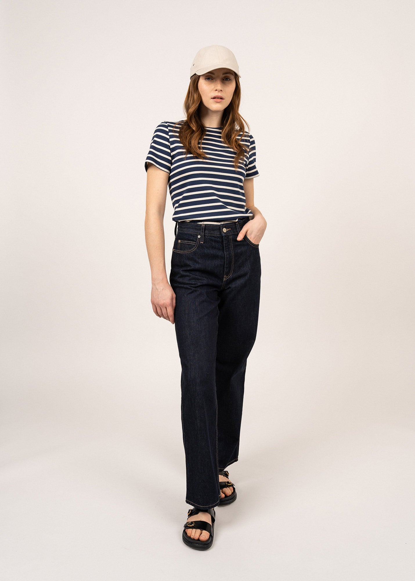 Saint James Etrille Nautical Stripe Tee With Short Sleeves Soft Cotton Women Fit Navy Ecru