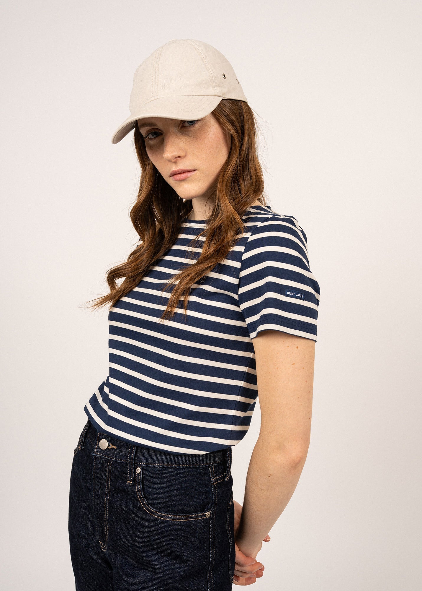 Saint James Etrille Nautical Stripe Tee With Short Sleeves Soft Cotton Women Fit Navy Ecru