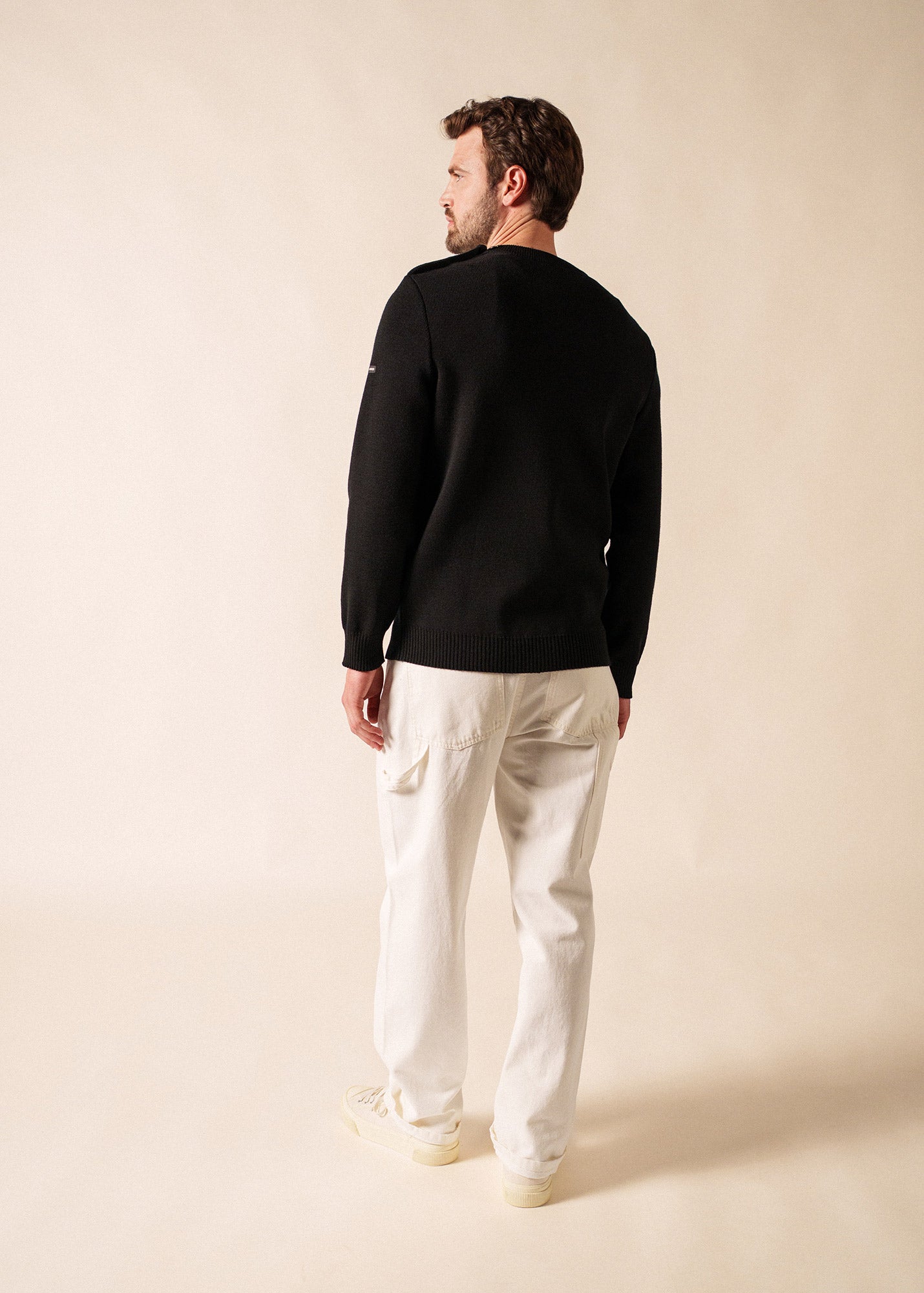 Saint James CANCALE - Wool Fisherman Sweater with Button Shoulder | Loose Fit (BLACK)