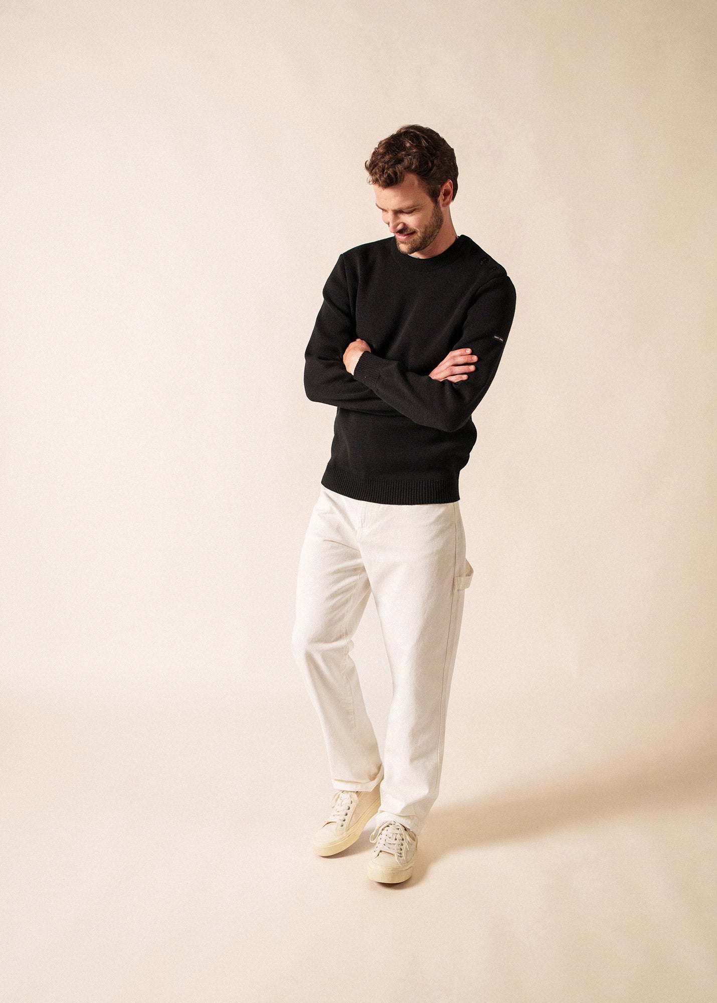 Saint James CANCALE - Wool Fisherman Sweater with Button Shoulder | Loose Fit (BLACK)
