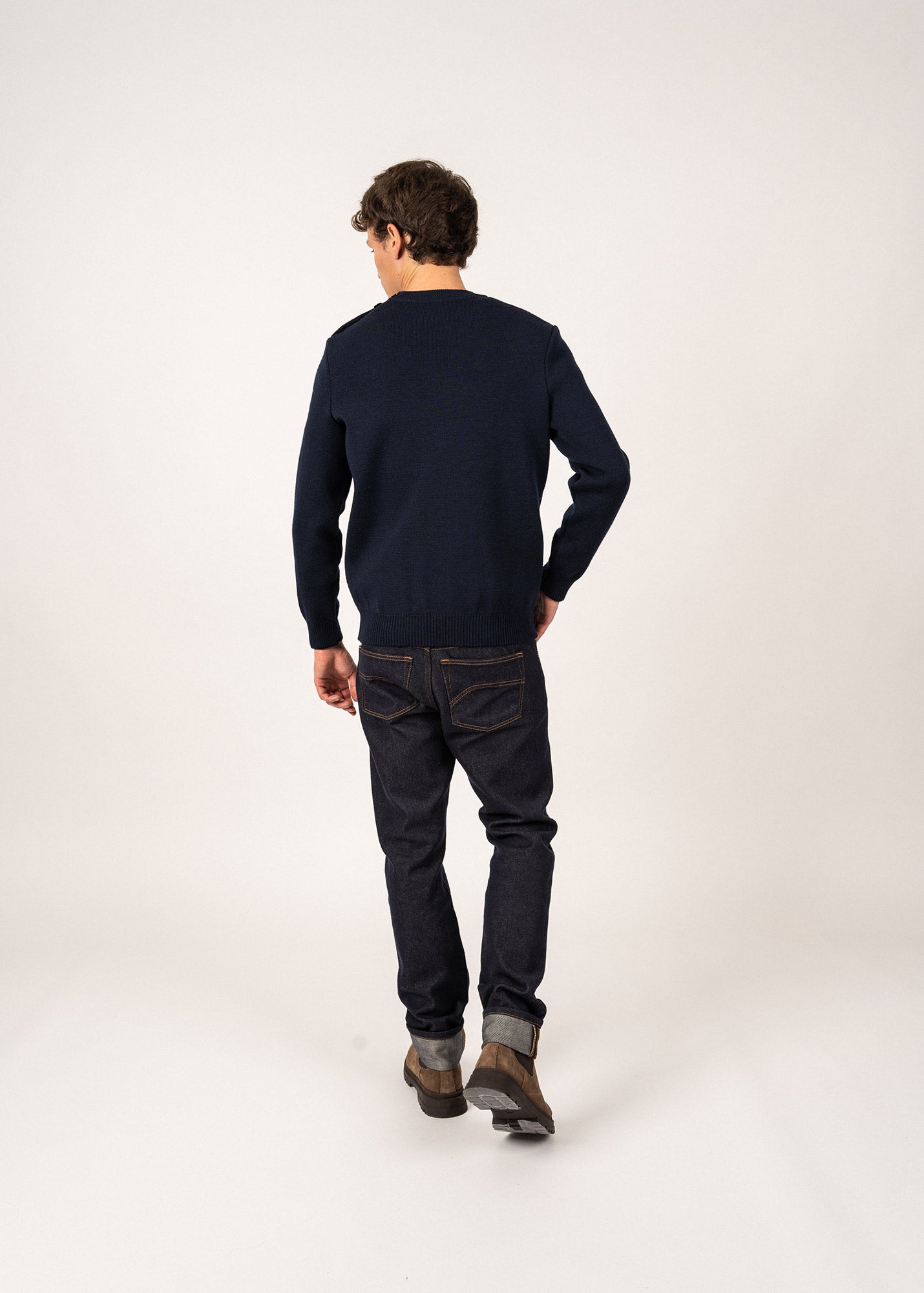 Saint James Cancale Wool Fisherman Sweater With Button Shoulder Loose Fit Dark Blue